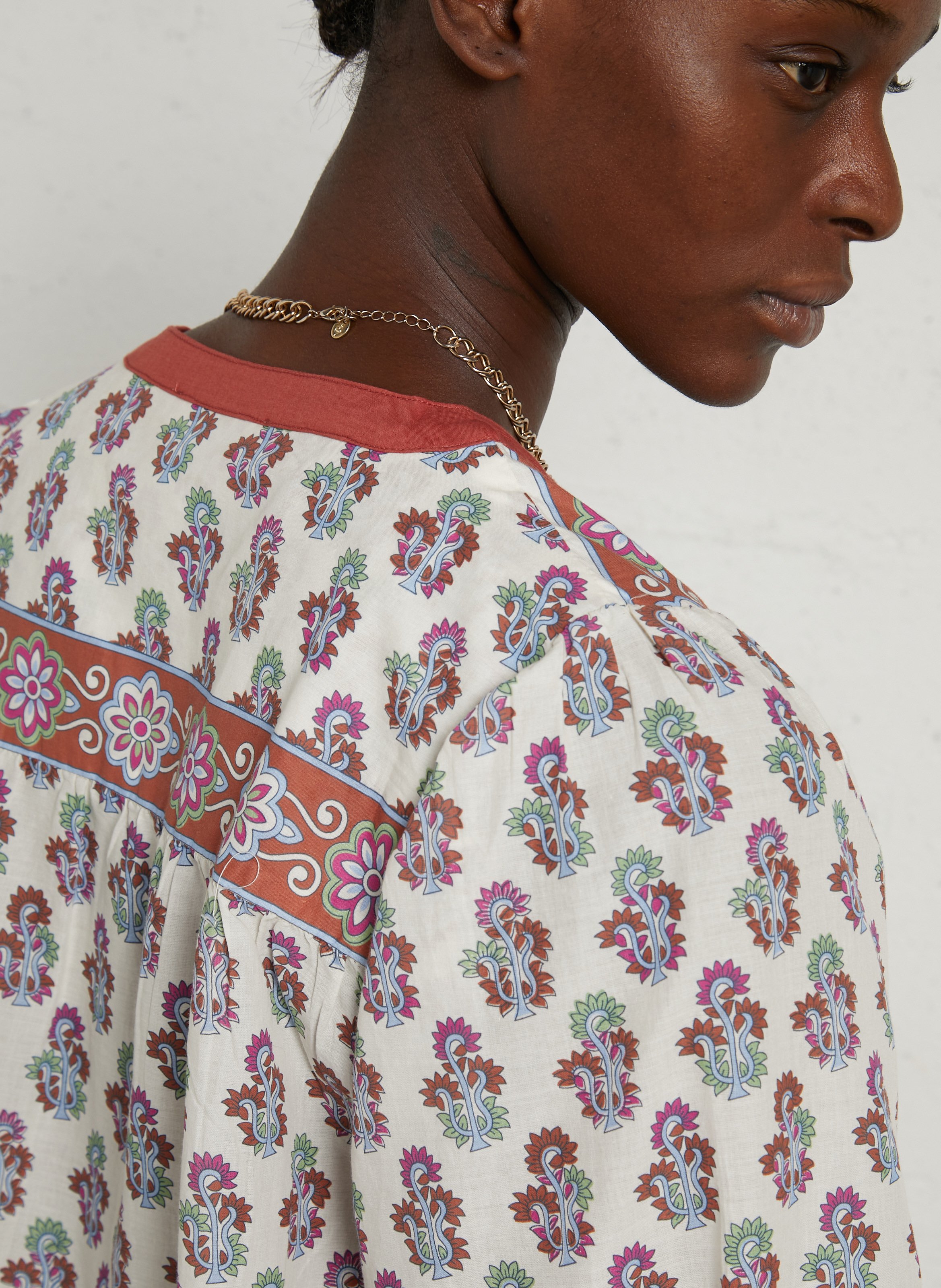 Rechte, katoenen blouse met ronde hals en print SUD EXPRESS Oranje