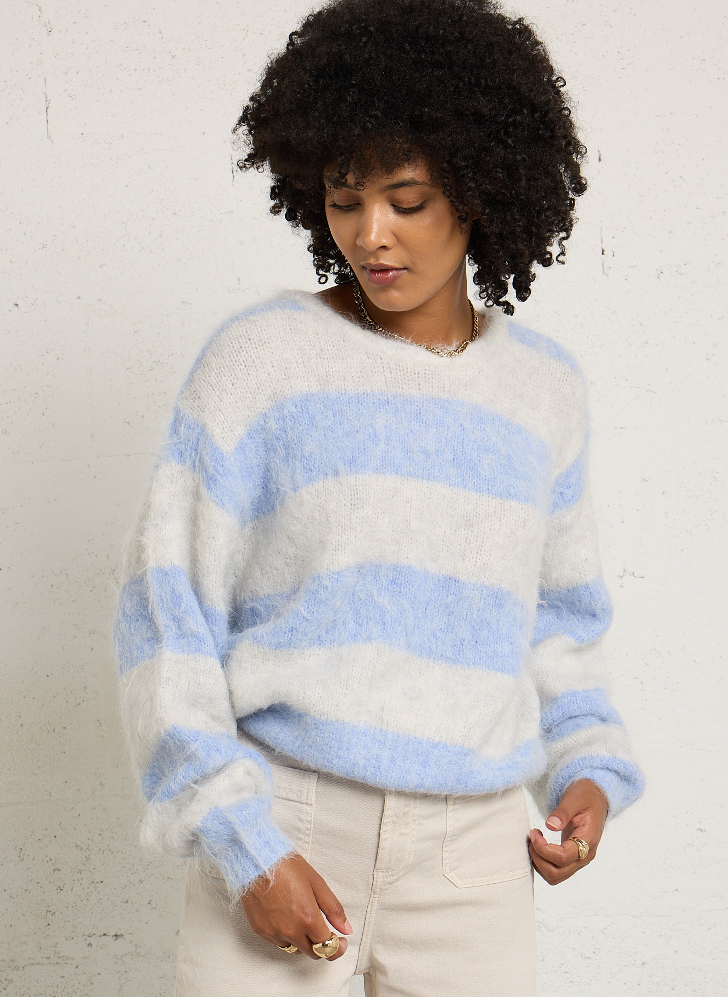 Oversized round-neck wool-blend sweater AMERICAN VINTAGE Blue