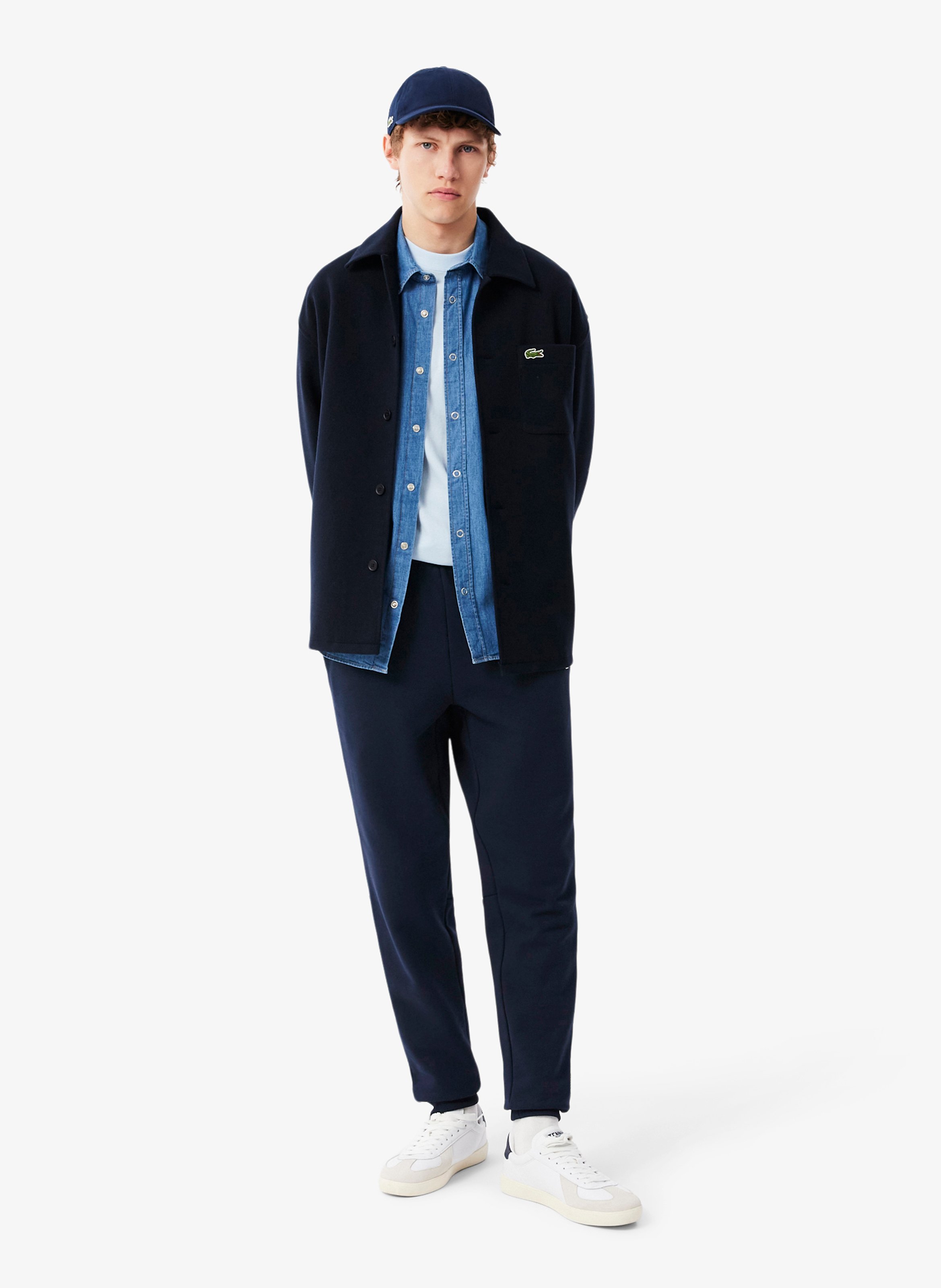 Tapered solid color cotton joggers LACOSTE Blue
