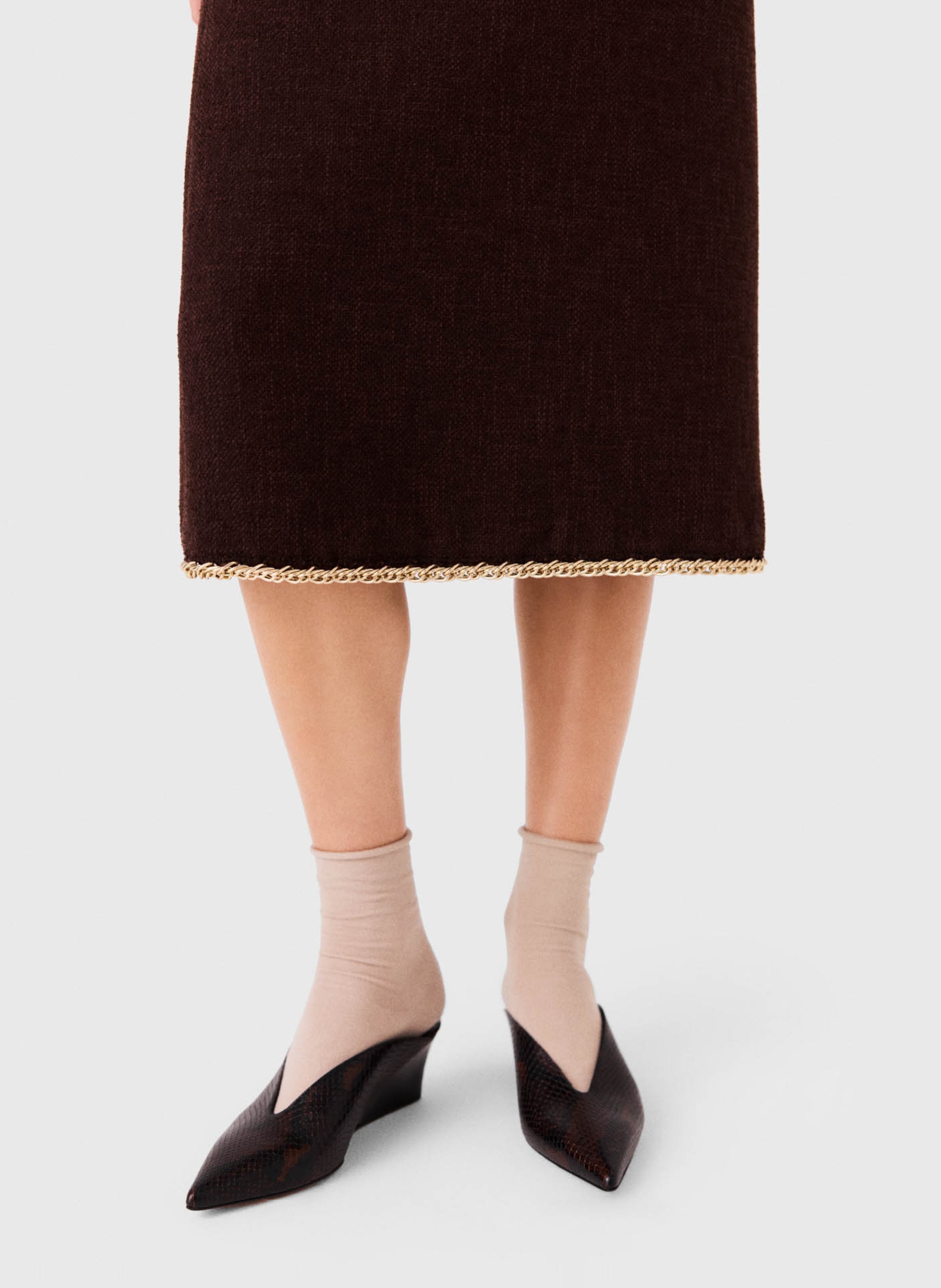 Jupe midi droite en tweed MAJE Marron