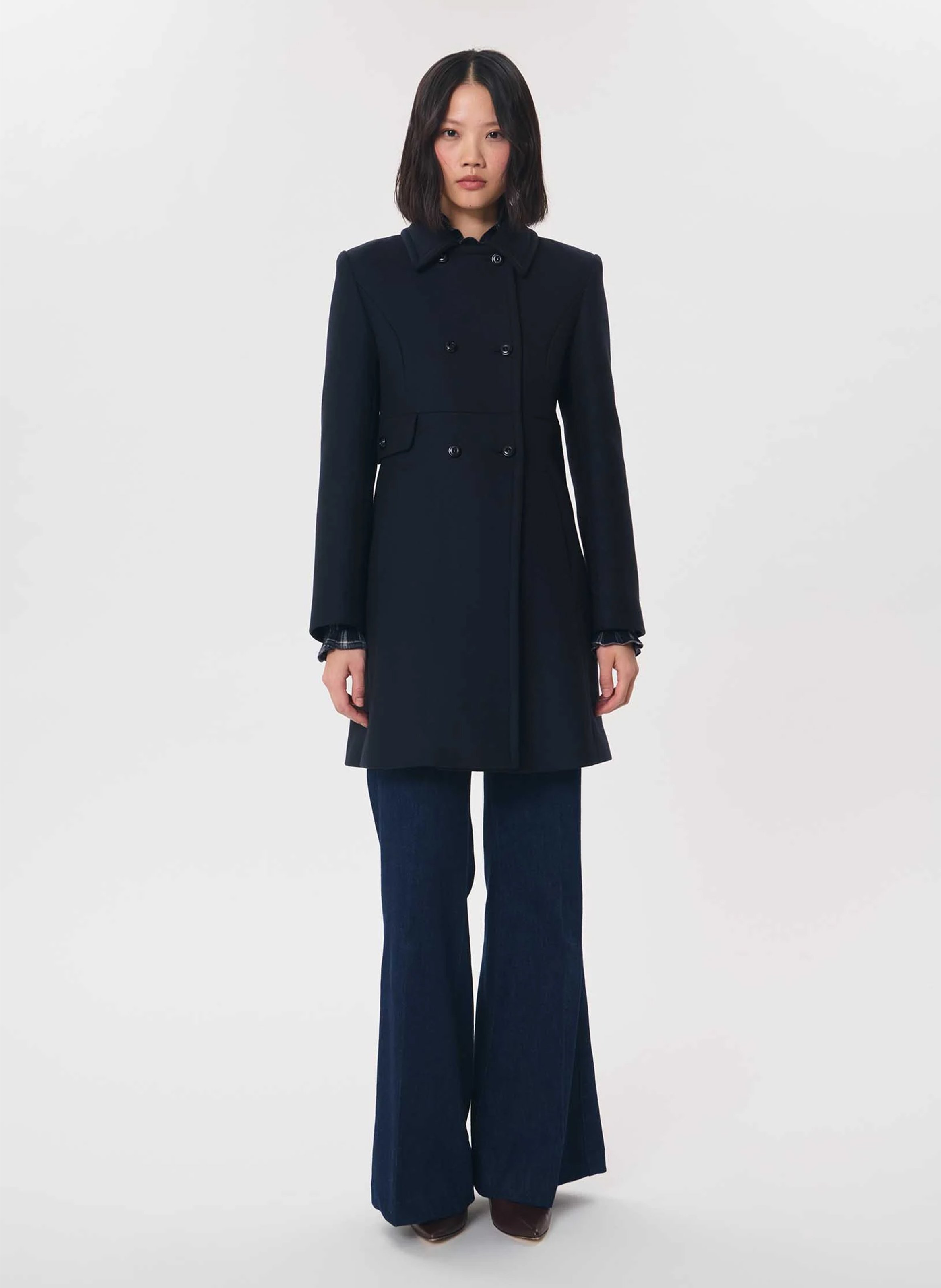Manteau col classique en laine mélangée TARA JARMON Bleu