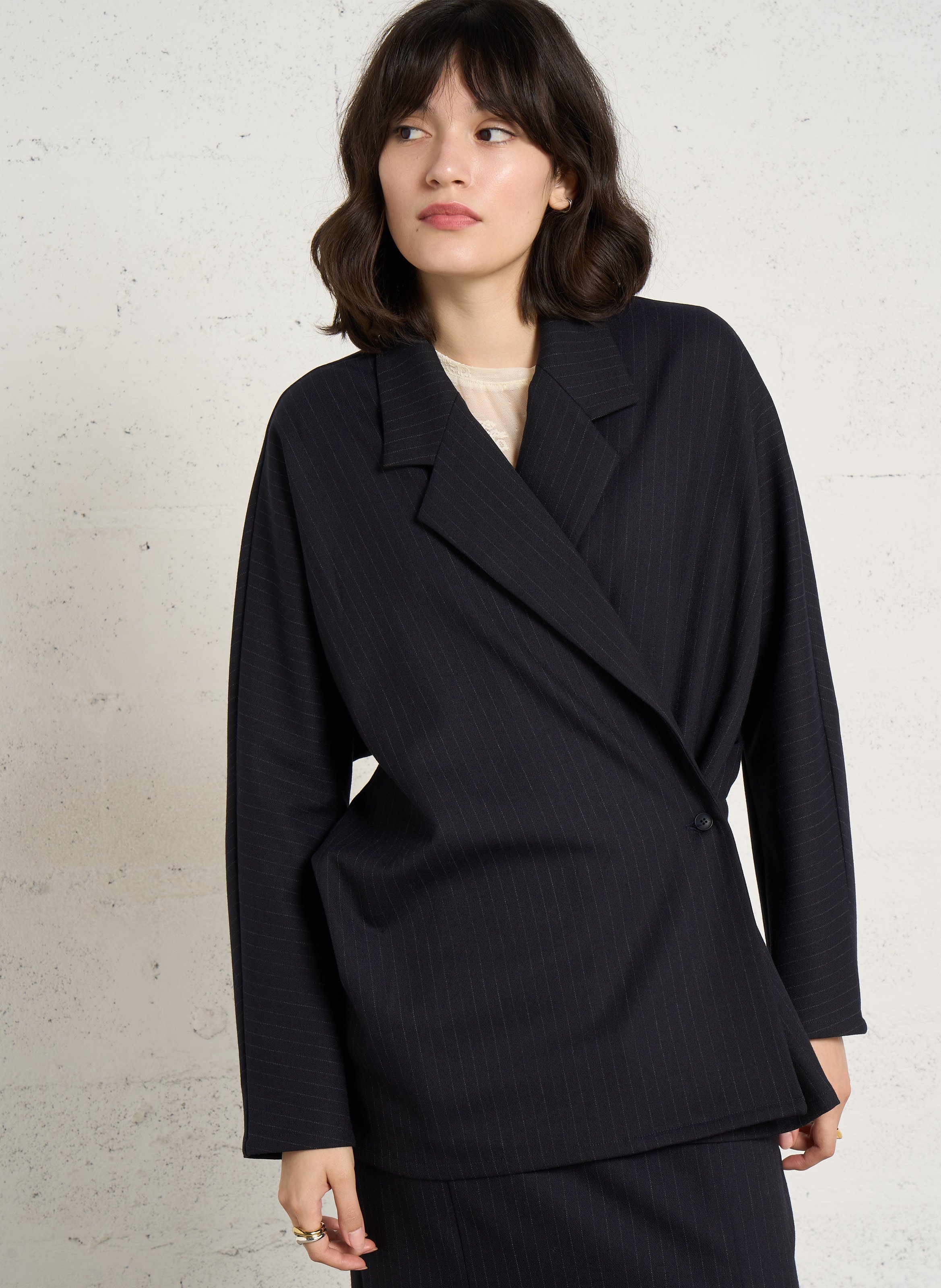 Fitted striped suit jacket THE NEW SOCIETY Black