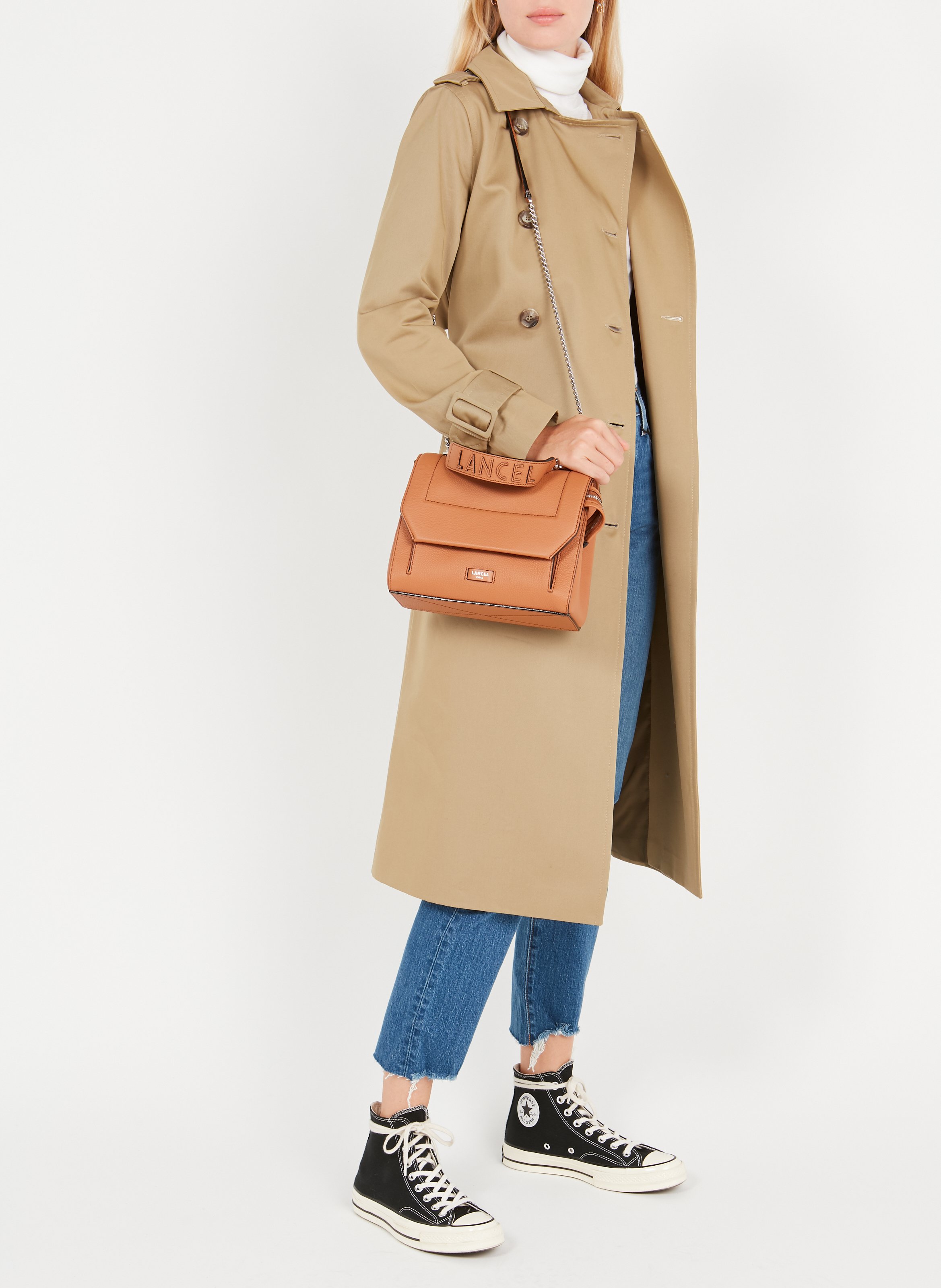 Sac à rabat en cuir grainé Marron