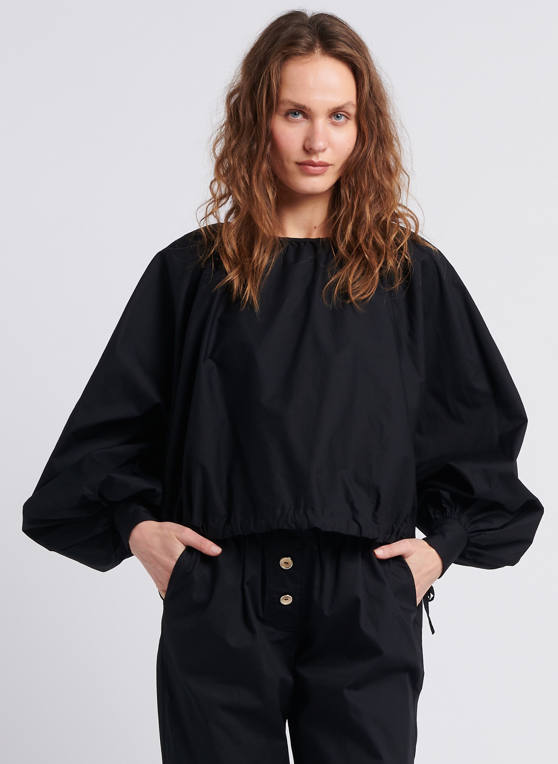 Blouse col bateau en coton bio Noir