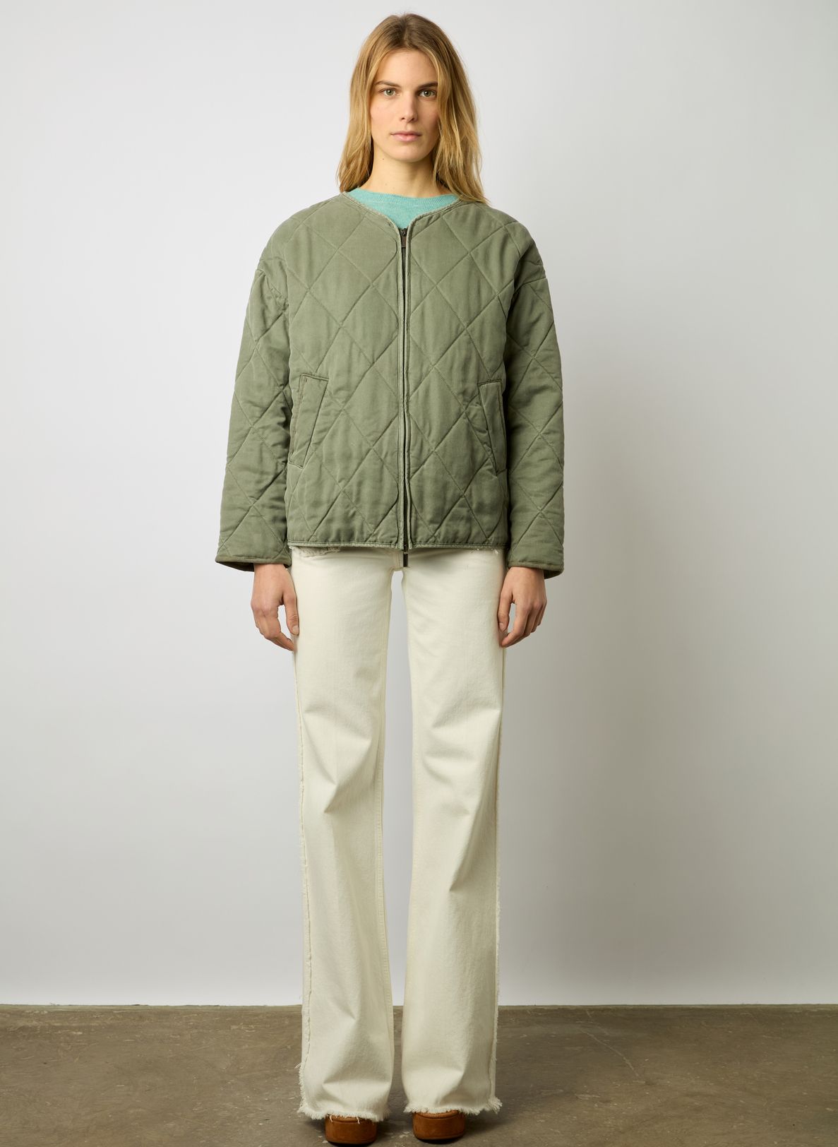 Loose-fit Round-neck Quilted Jacket Kaki Moyen Gerard Darel