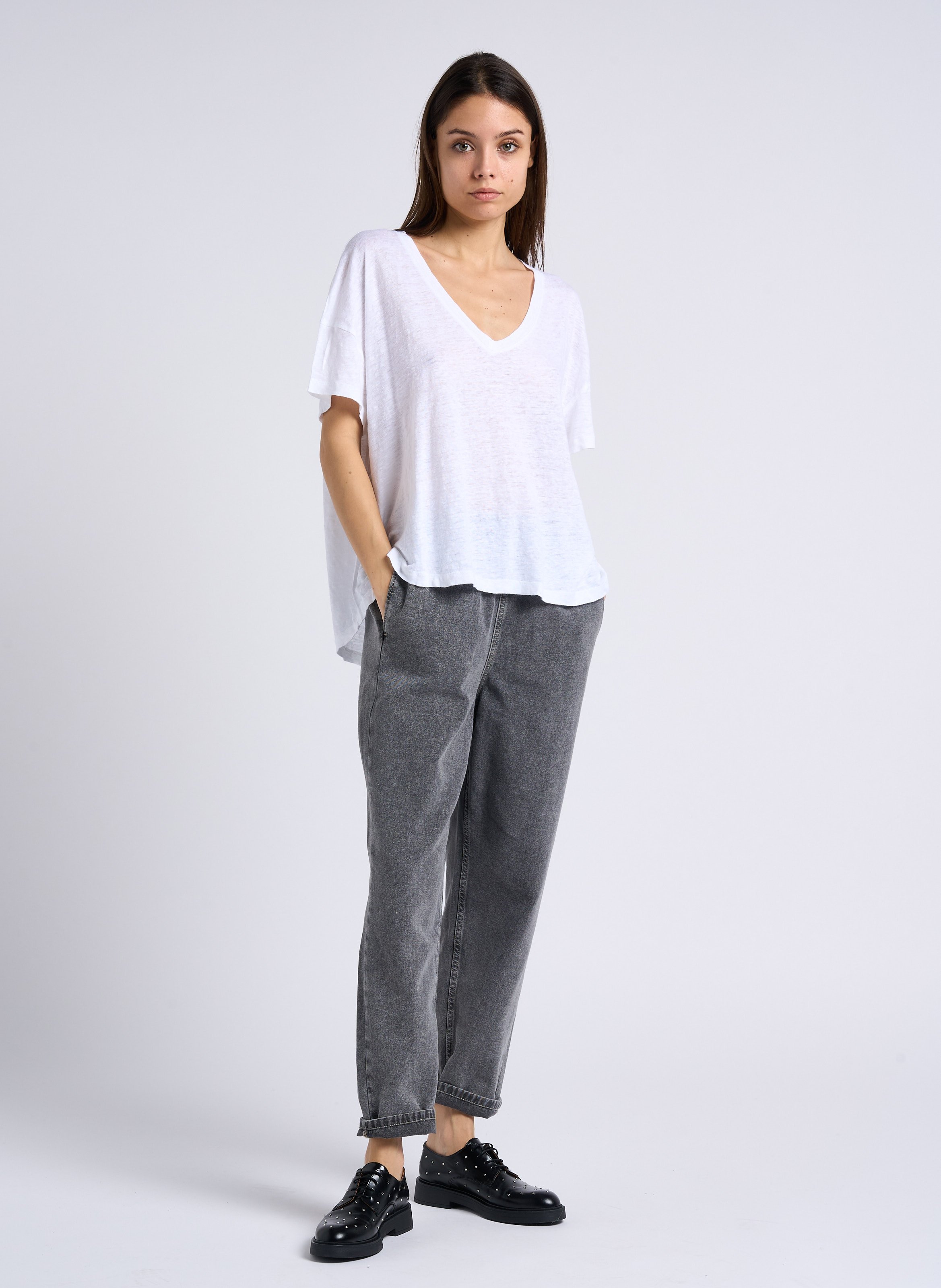 Straight Cut High Waist Jeans aus Baumwolle AMERICAN VINTAGE Grau