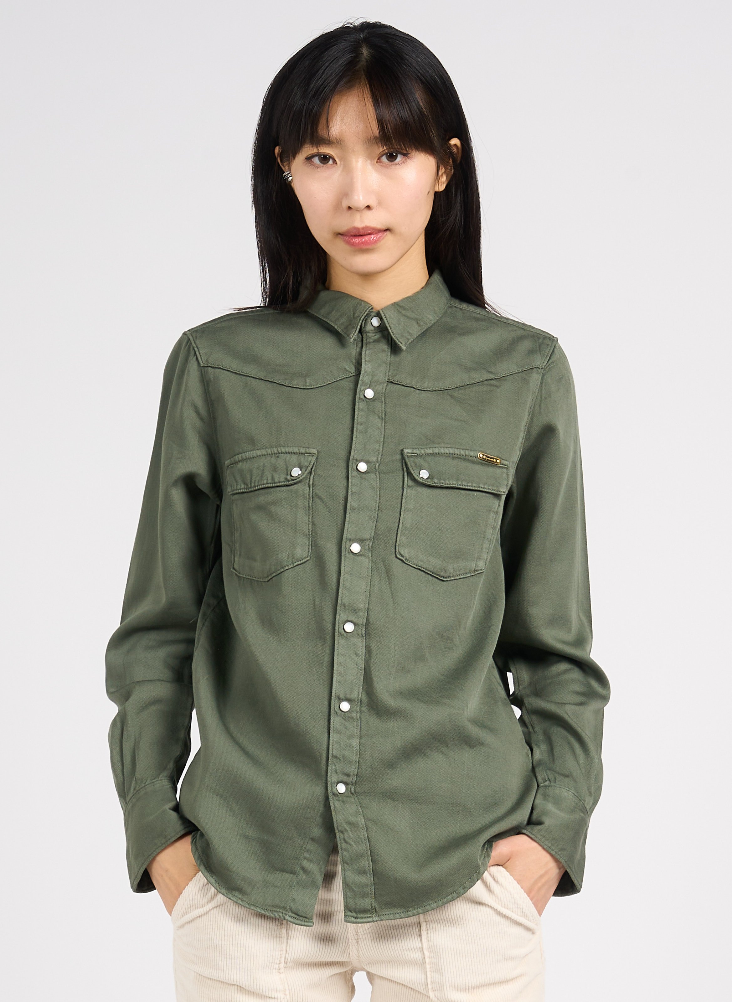 Chemise droite col classique en coton Vert