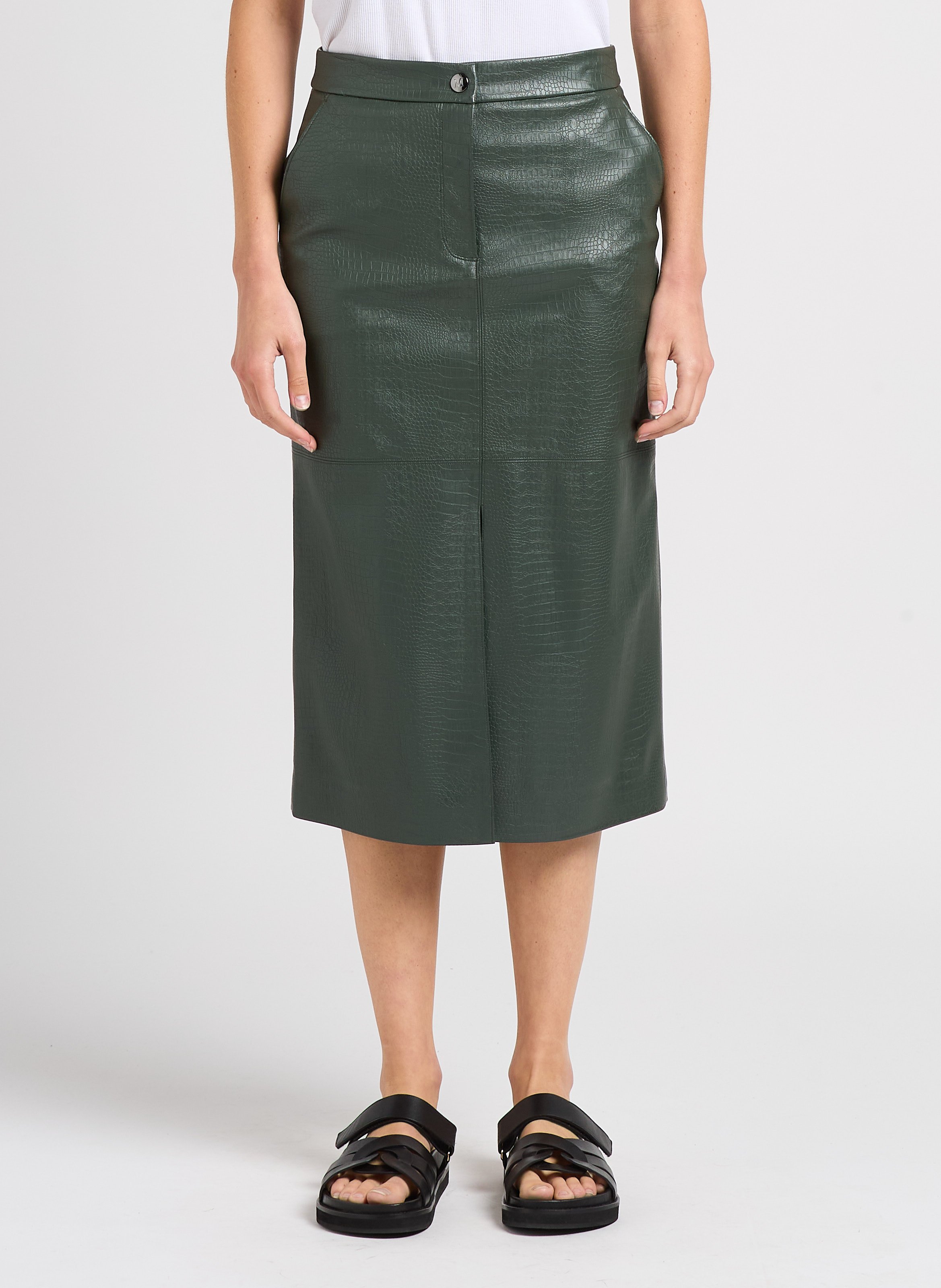 Jupe Midi Droite Taille Haute Effet Crocodile Ethel Vert Fonce Max Mara Leisure Femme 2416771027600 003 VERT FONCE Place des Tendances Luxembourg