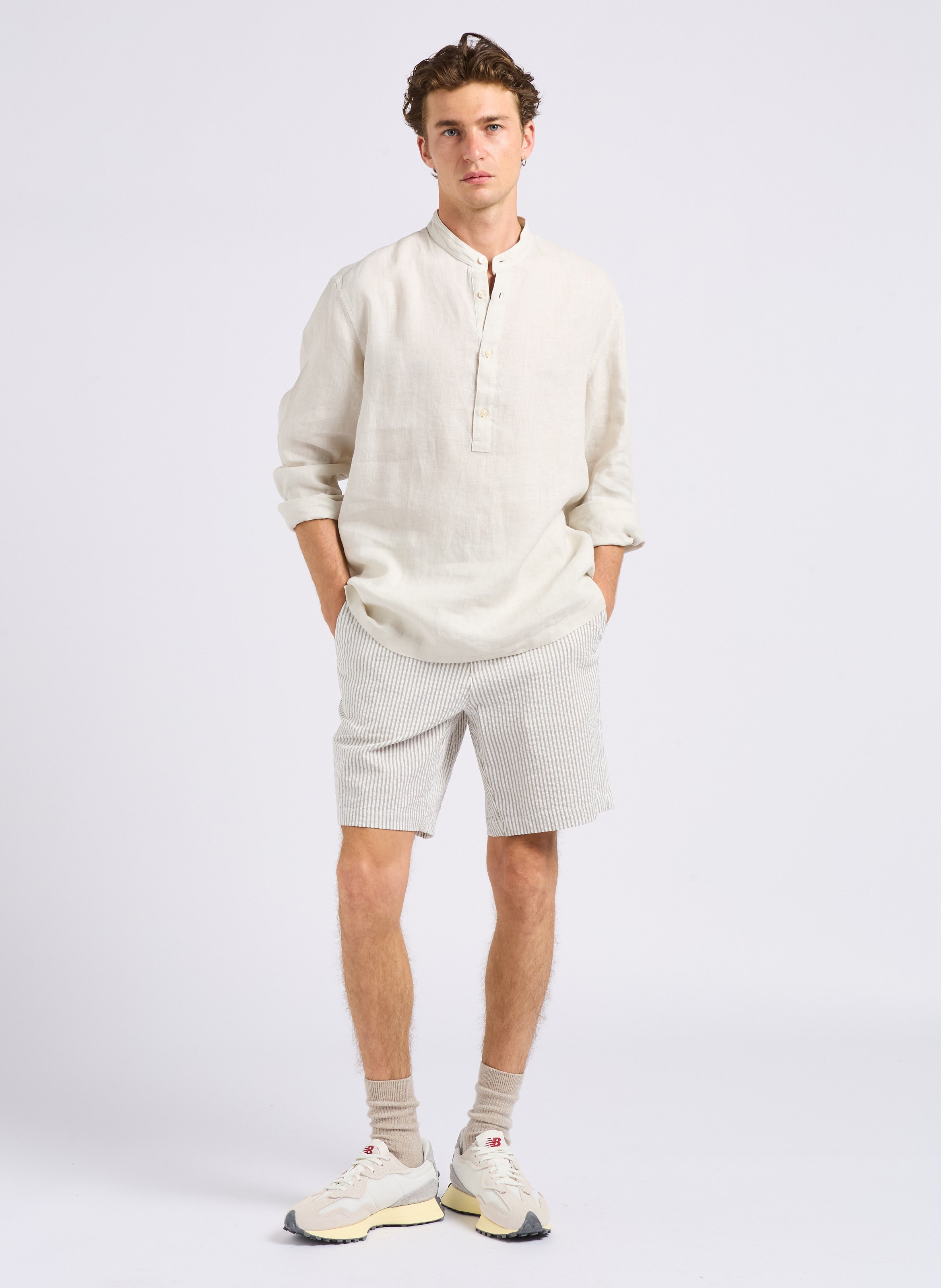 Straight-leg organic cotton-blend shorts SELECTED Grey