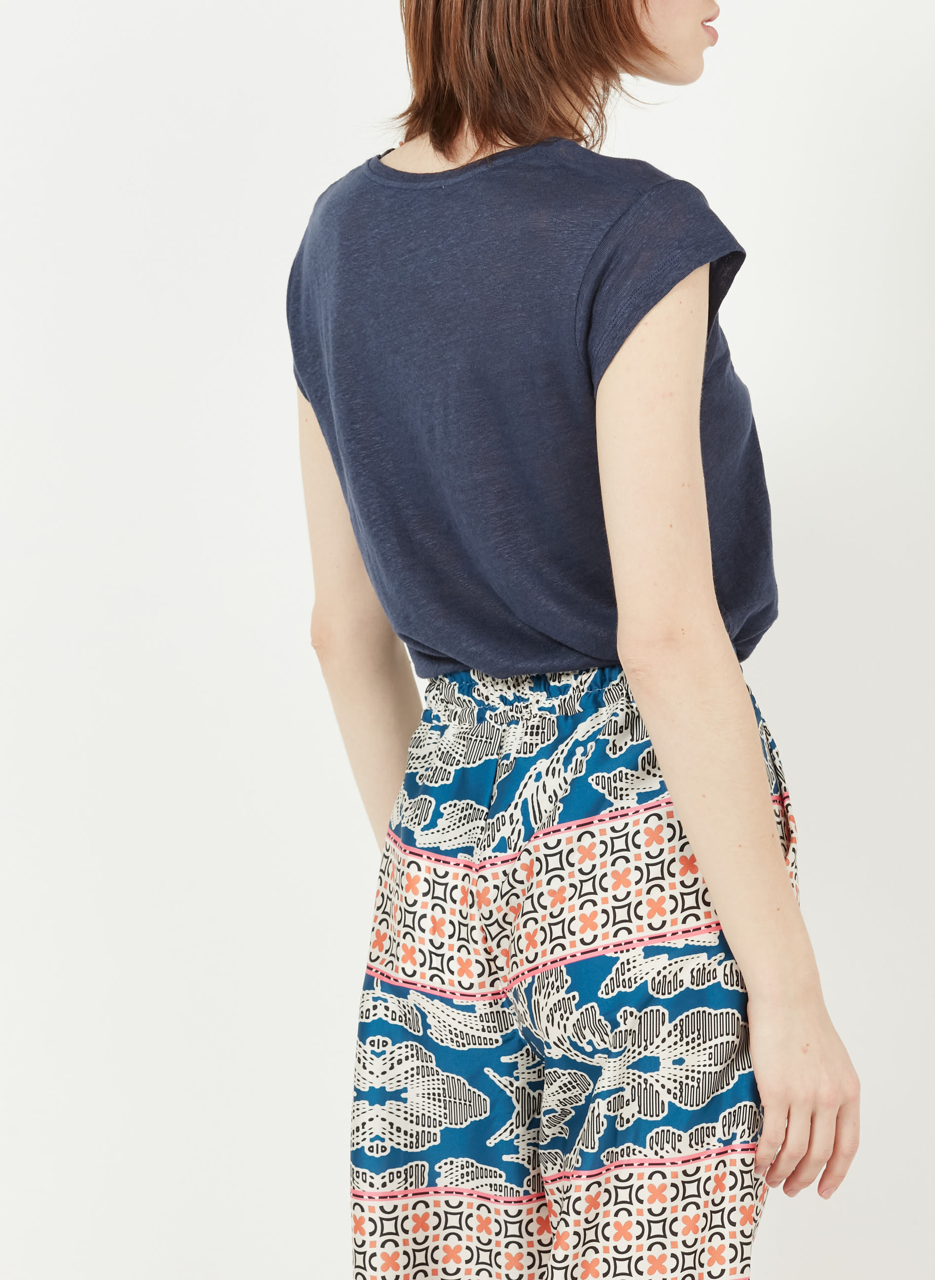 V-neck linen T-shirt LA FEE MARABOUTEE Blue