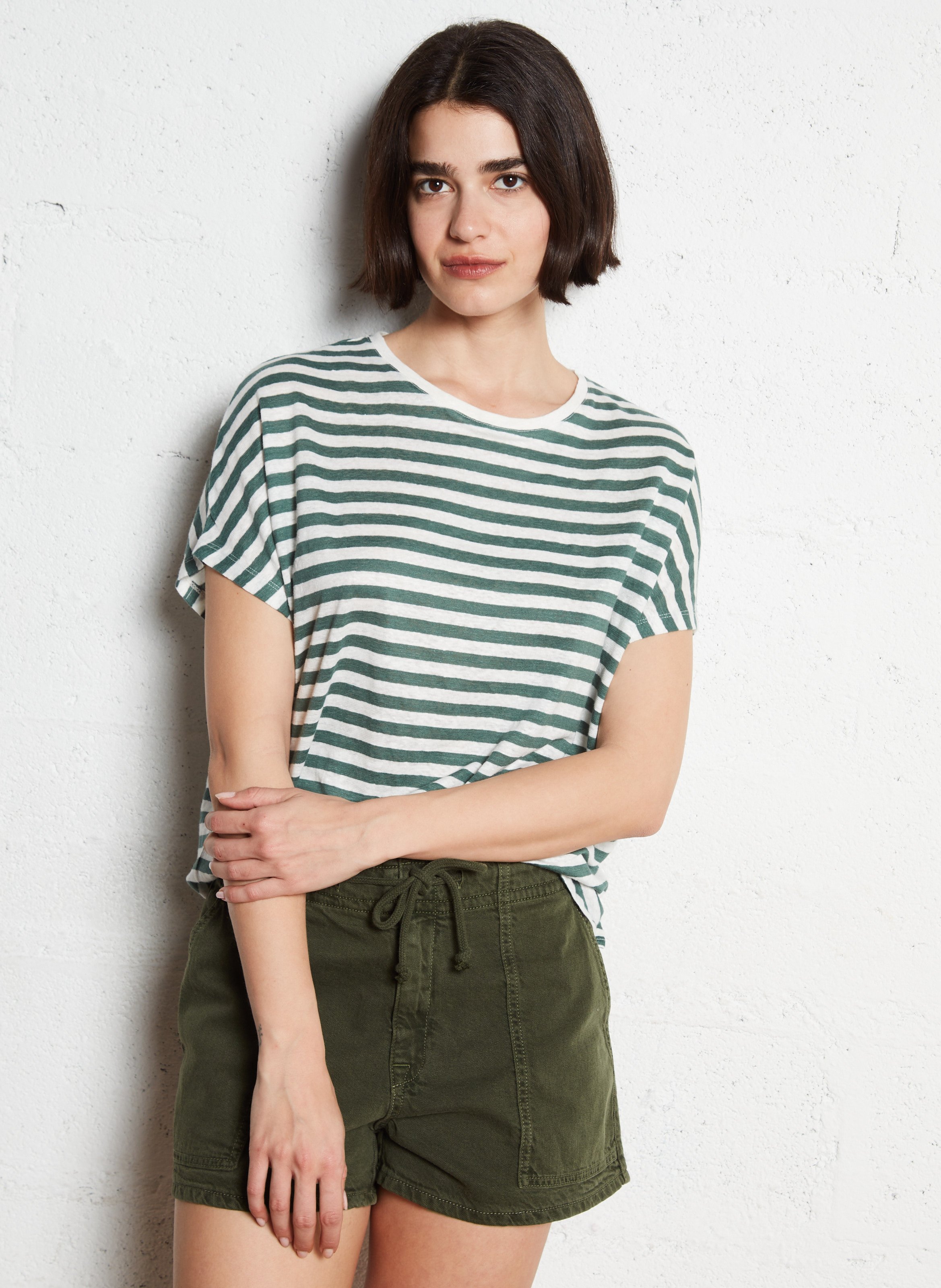 Tee-shirt oversize en lin mélangé rayé Vert