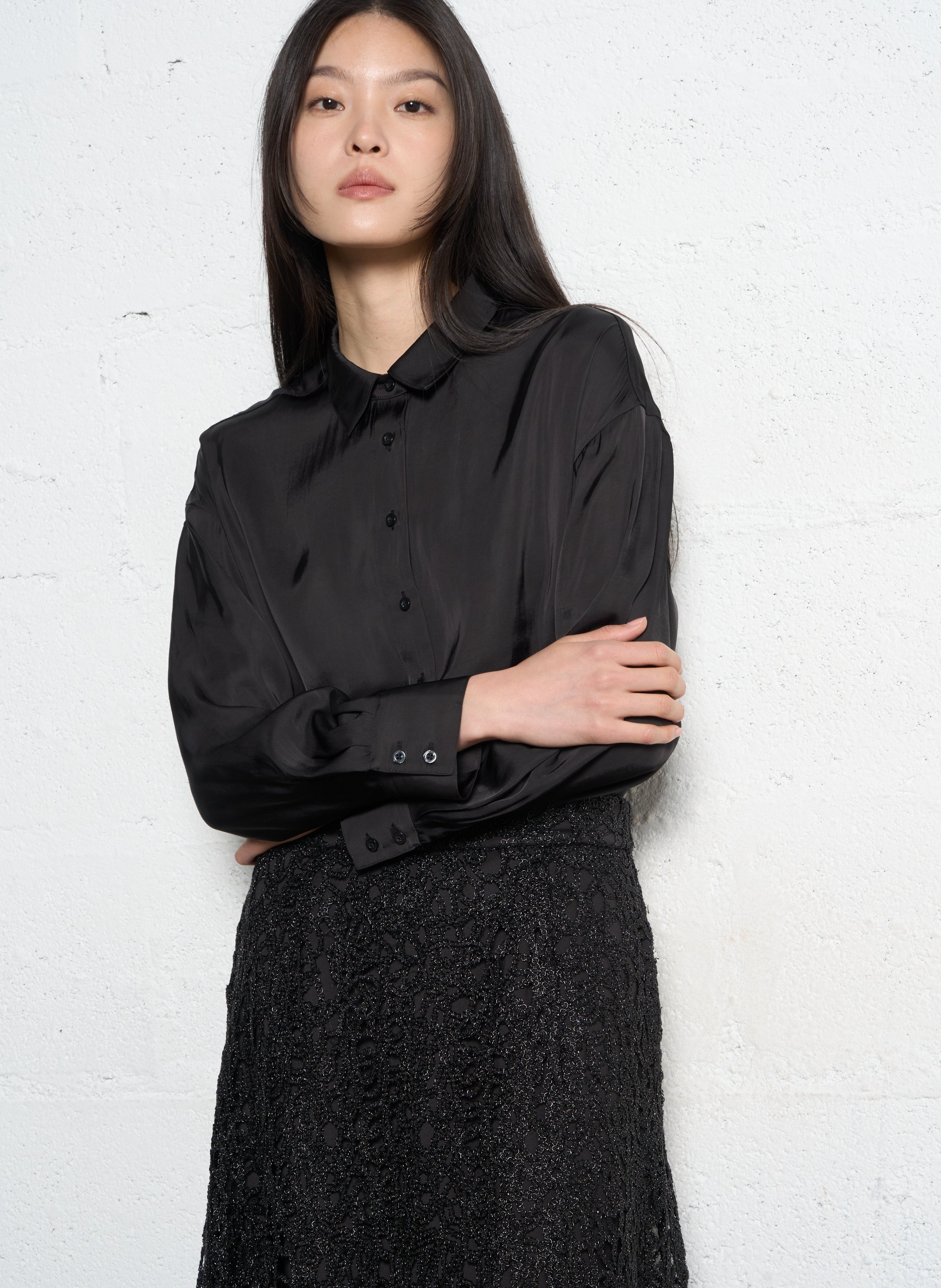 Chemise cropped col classique à studs IKKS Noir