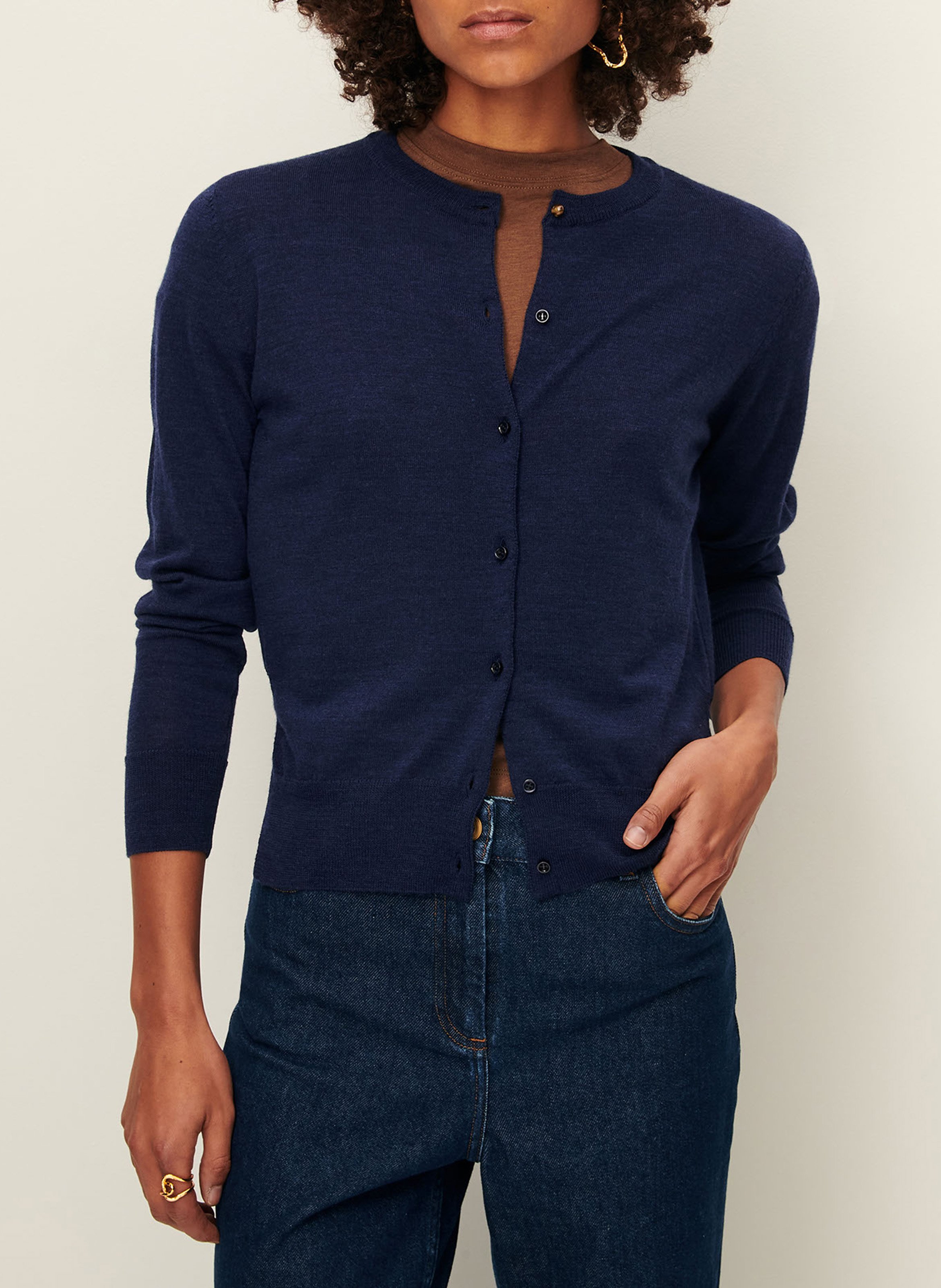 Round-neck wool cardigan SESSUN Blue