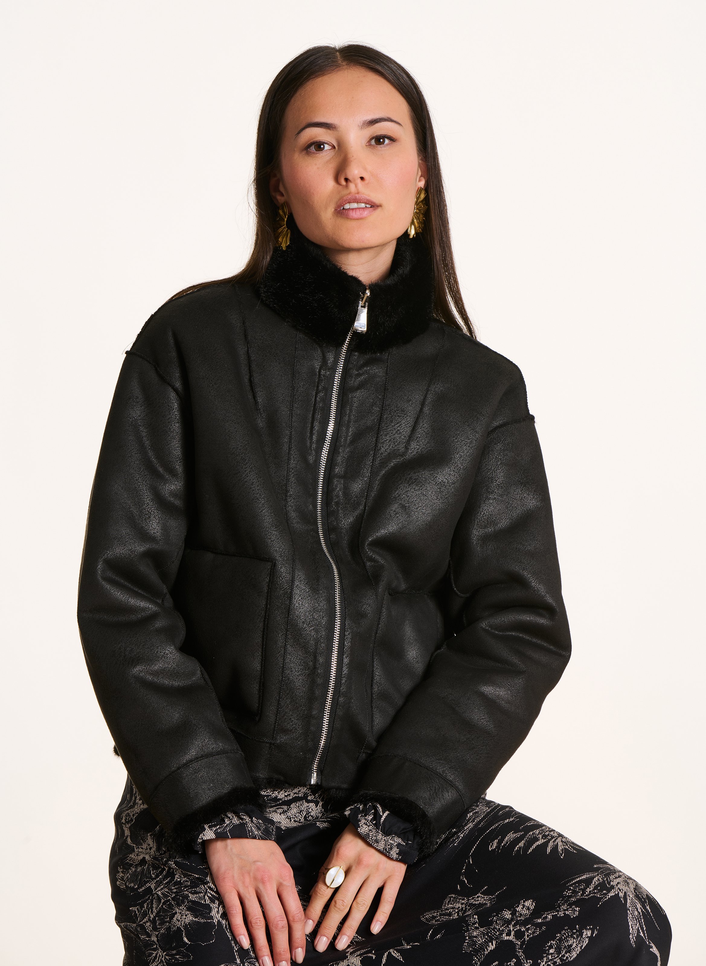 Round neck reversible jacket LA FEE MARABOUTEE Black