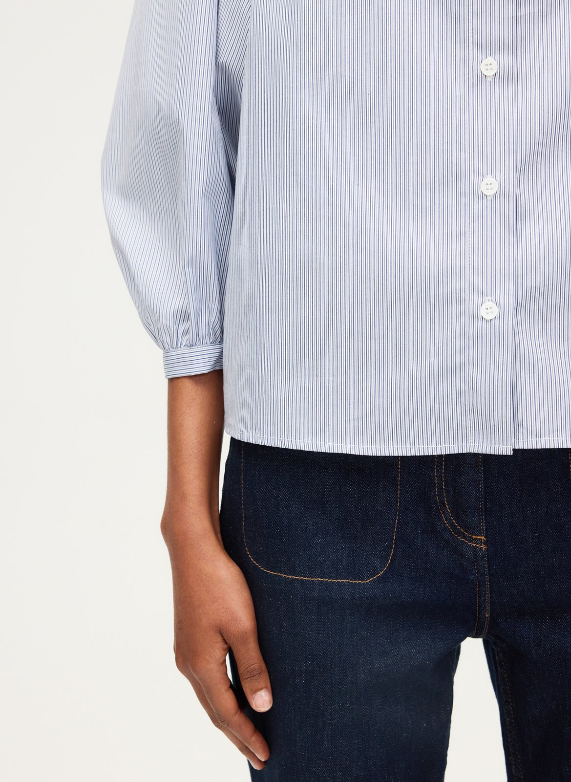 Chemise col rond en coton PABLO Blue