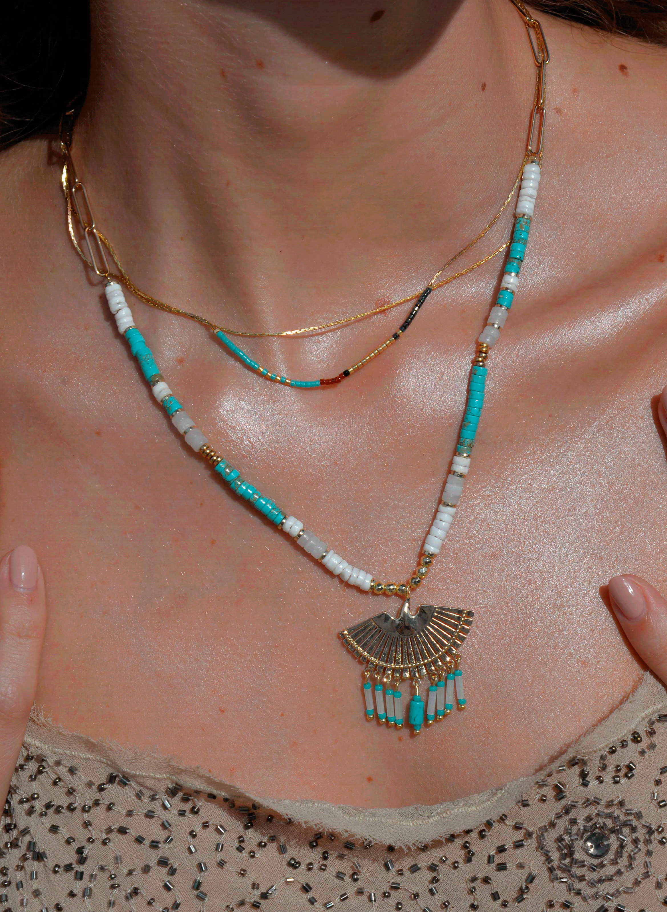 Multiple strand necklace with pearls and pendant HIPANEMA Blue