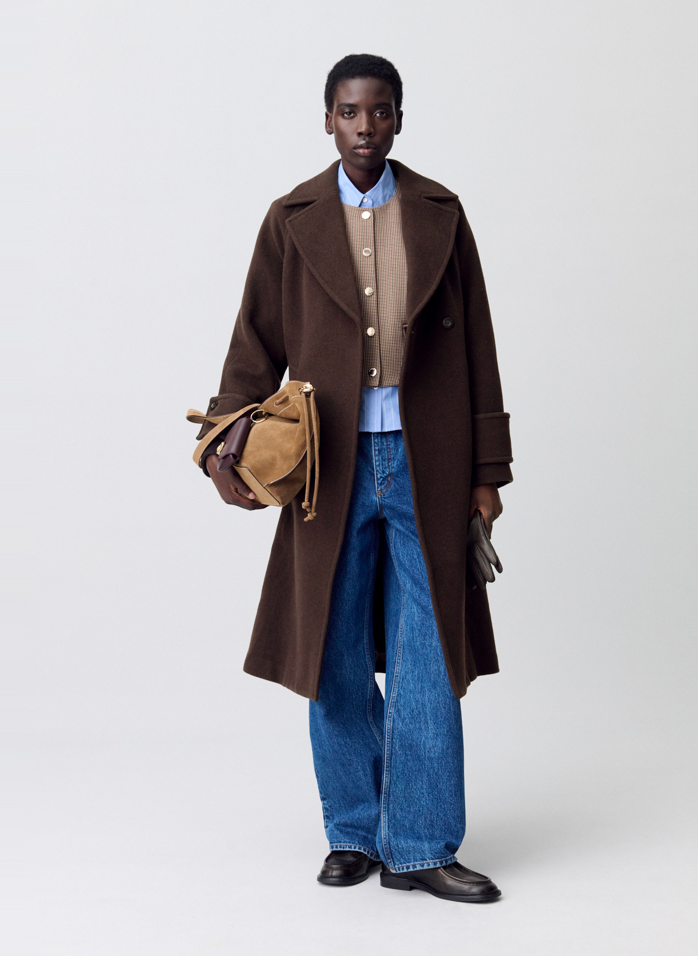 Manteau droit en laine mélangée CLAUDIE PIERLOT Marron