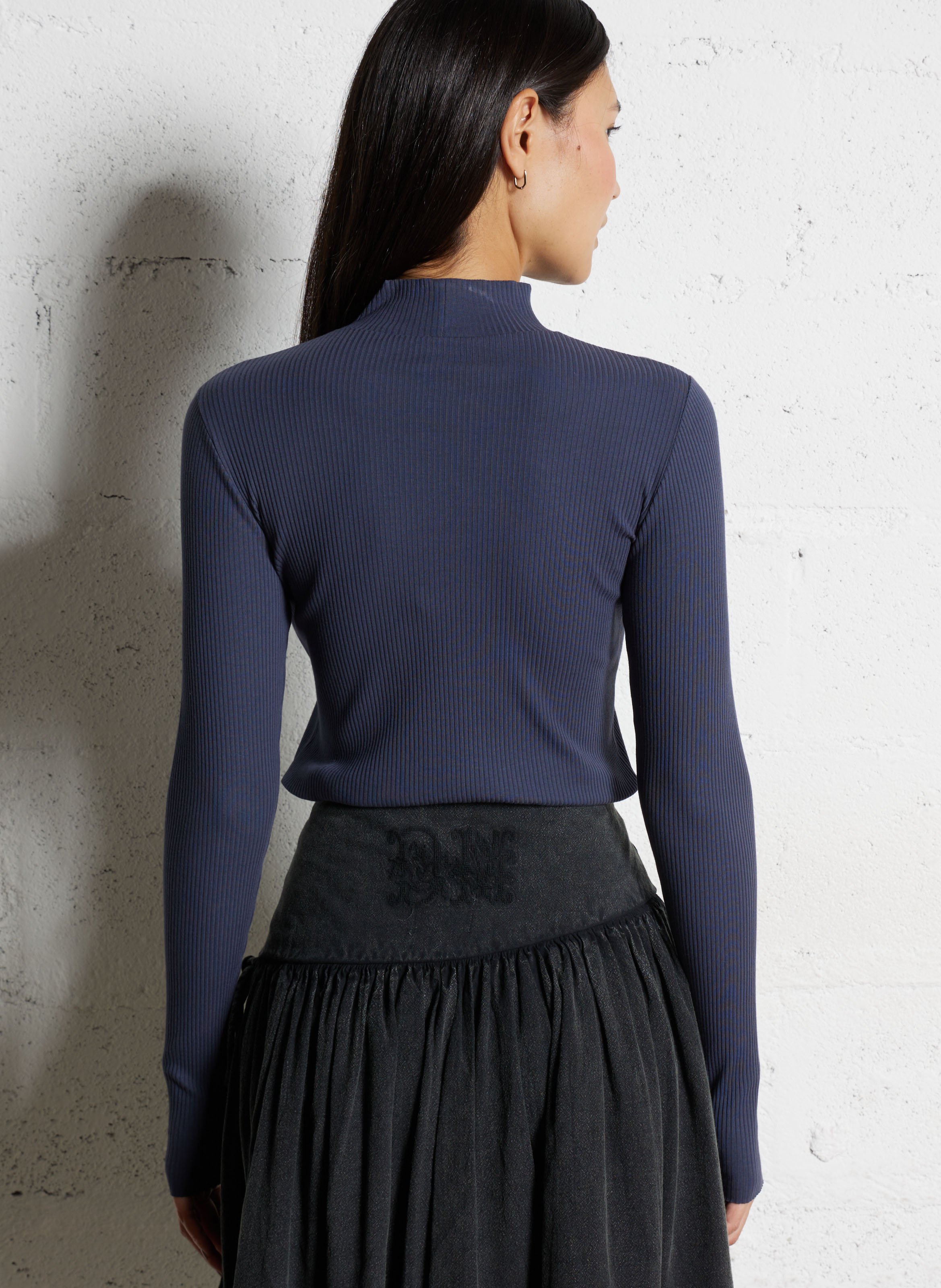 Ribbed Long Sleeve Top Solid HARTFORD Blue