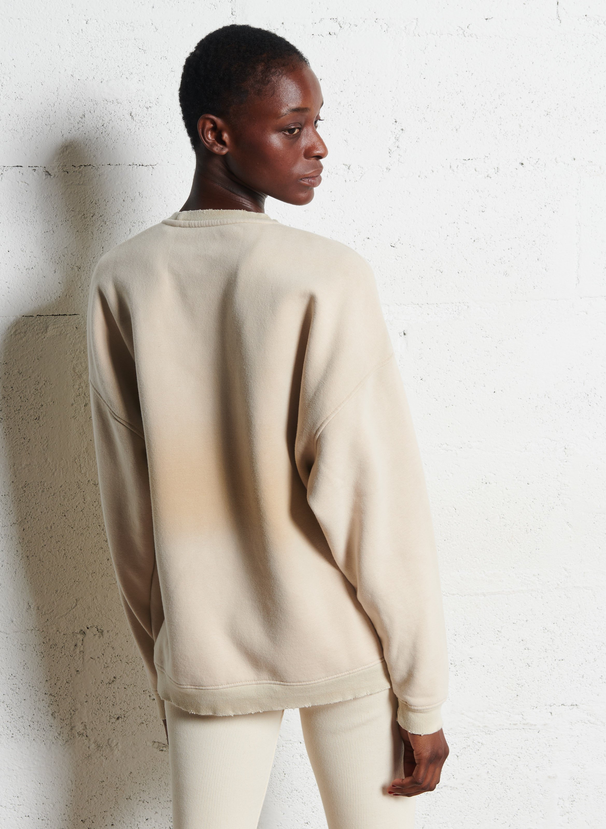 Loose-fit round-neck cotton sweatshirt with screen print NEWTONE Beige