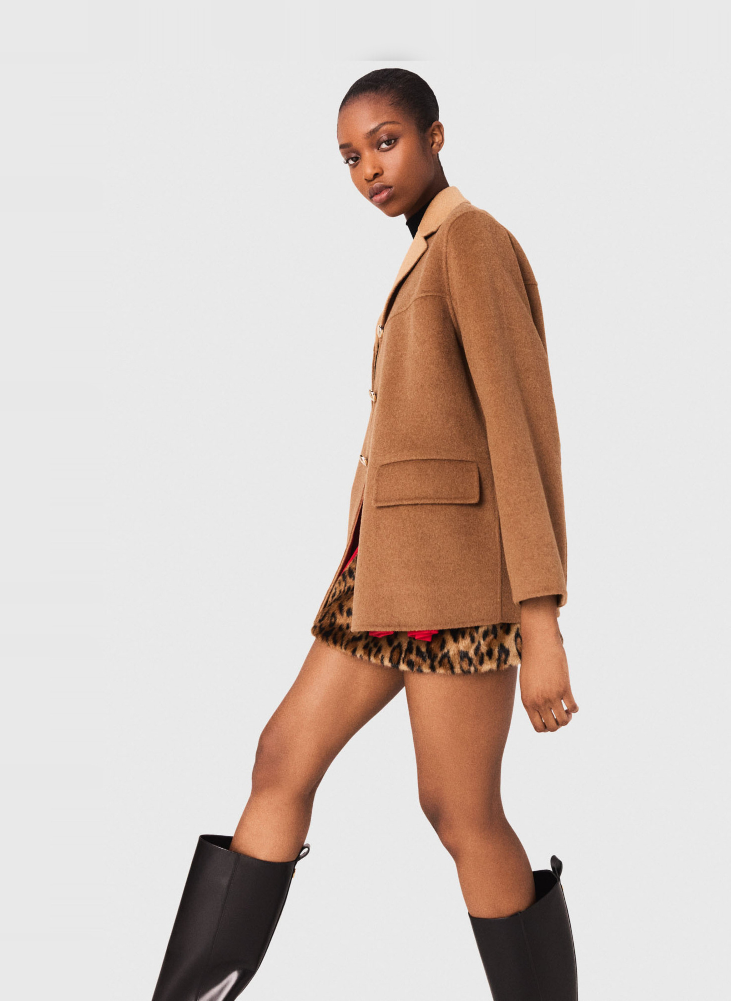 Manteau col taille en laine mélangée MAJE Marron