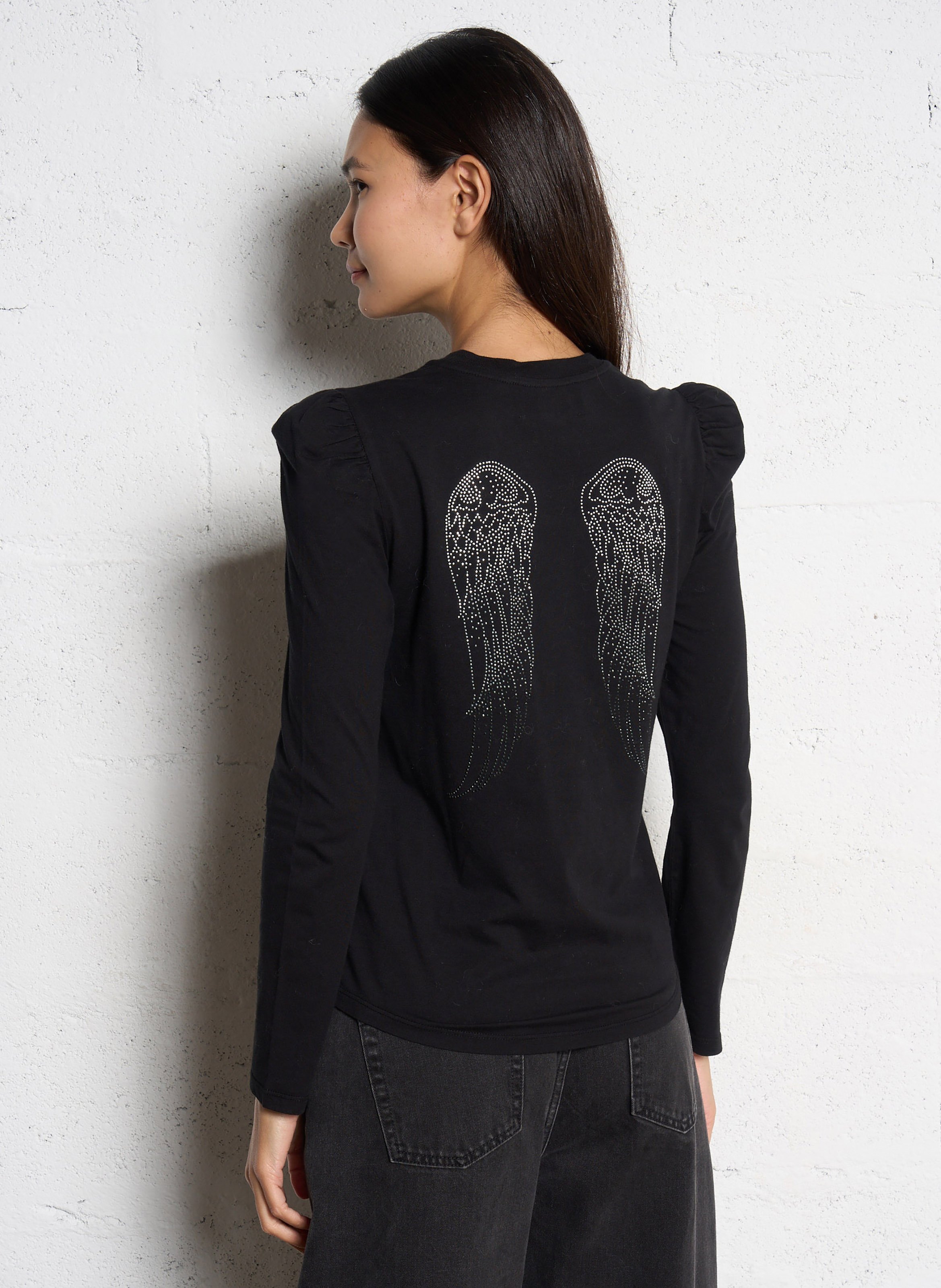 Gerade geschnittenes Rundhals-T-Shirt aus Baumwolle BERENICE Schwarz