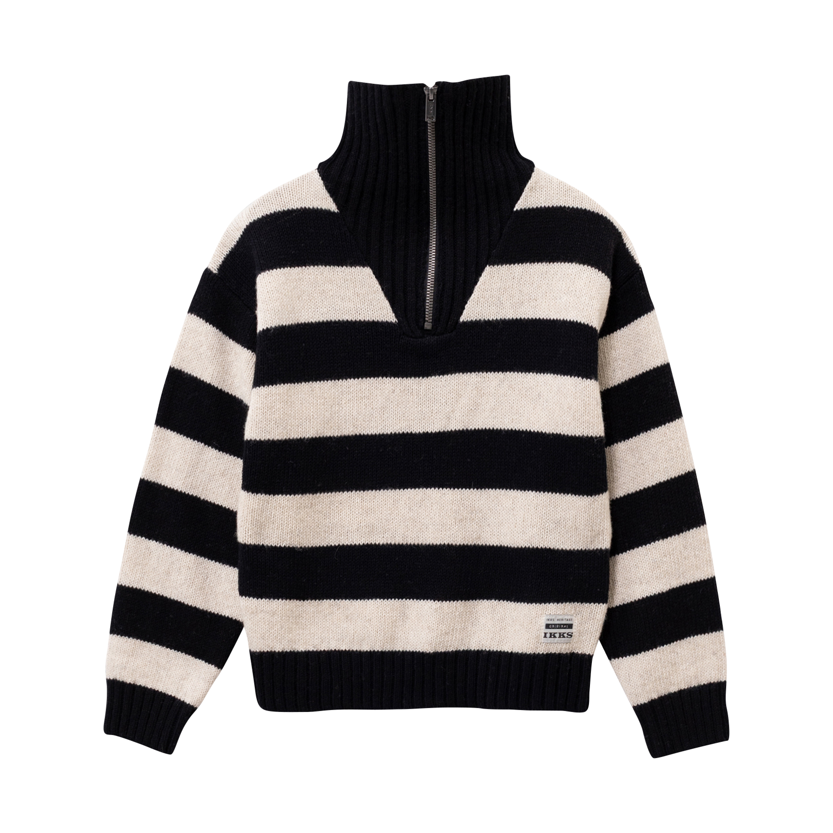 Straight fit trucker collar striped cotton blend sweater IKKS JUNIOR Black