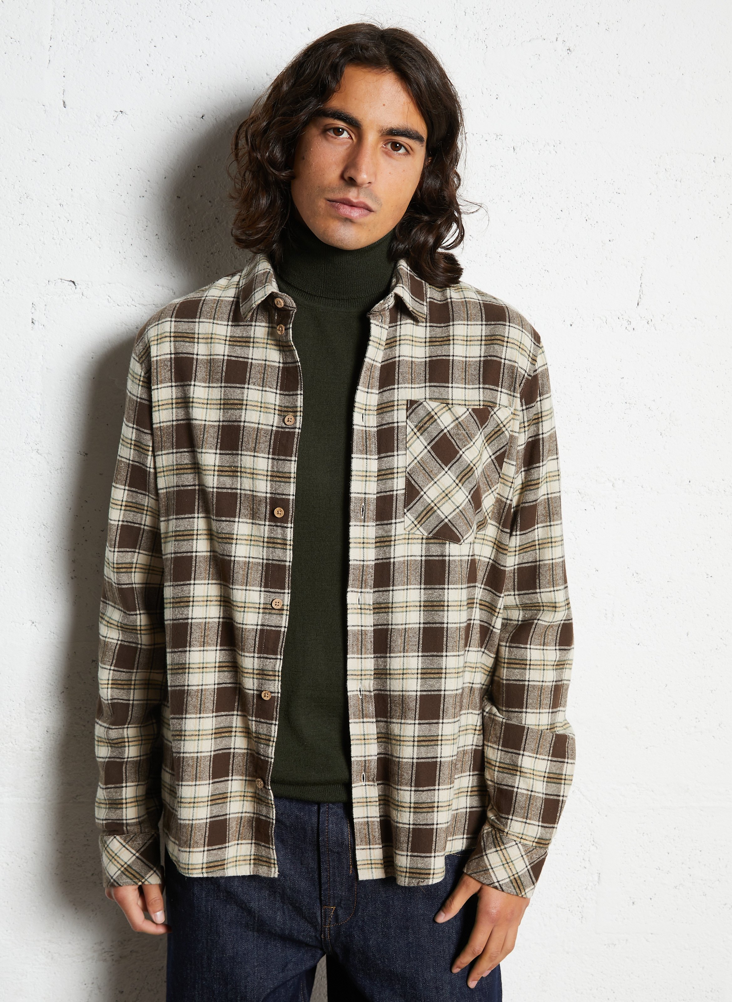 Cotton shirt with classic collar SOLID Brown