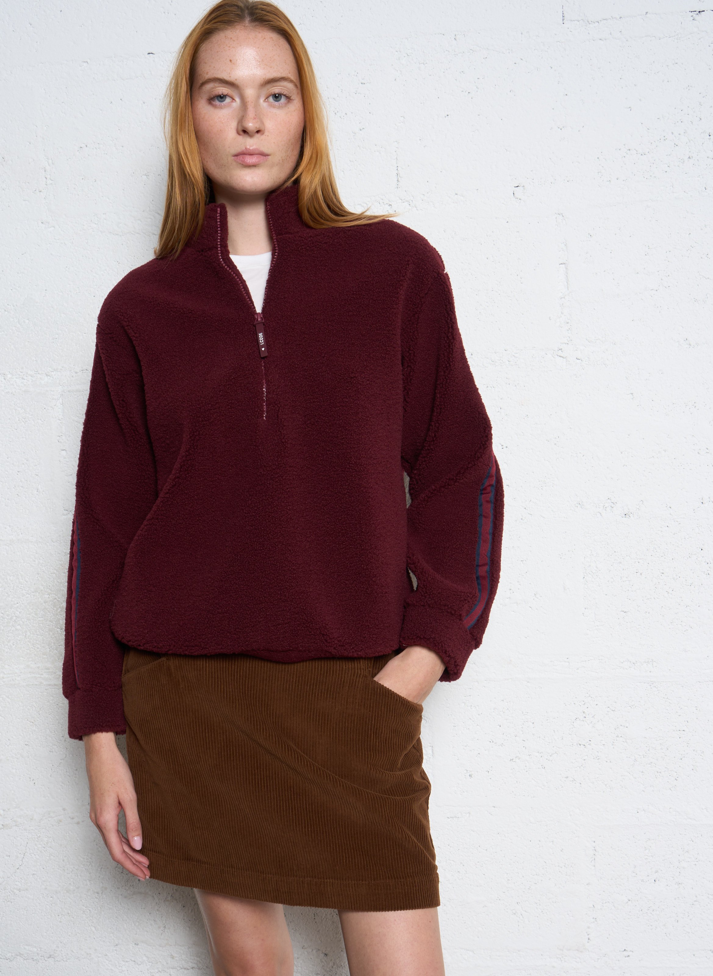 Sweat col montant zippé en sherpa I CODE Rouge