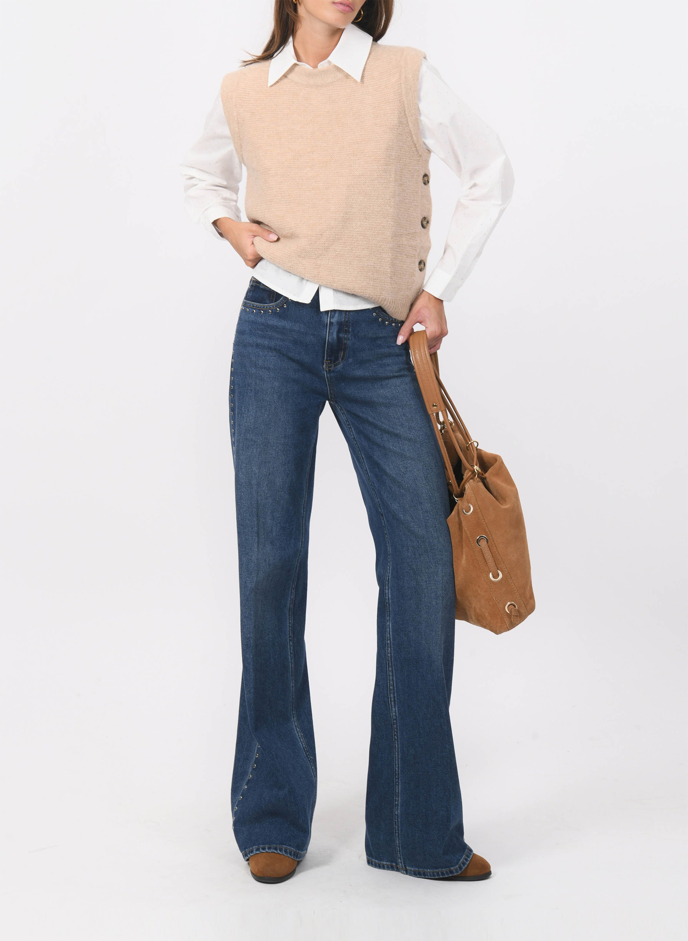 Pull sans manches col rond en maille mélangée KOOKAI Beige