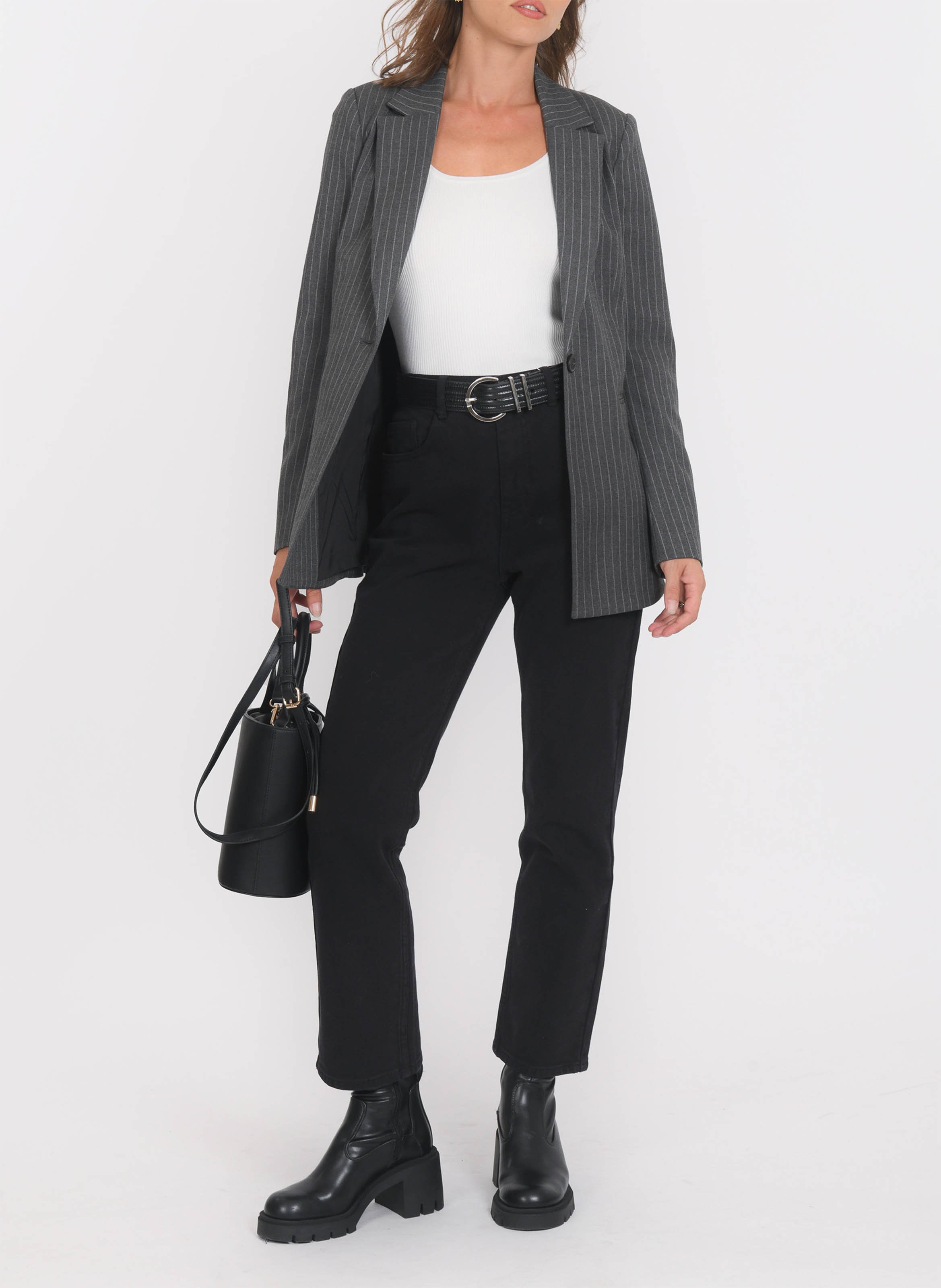 Veste droite col tailleur à rayures KOOKAI Gris