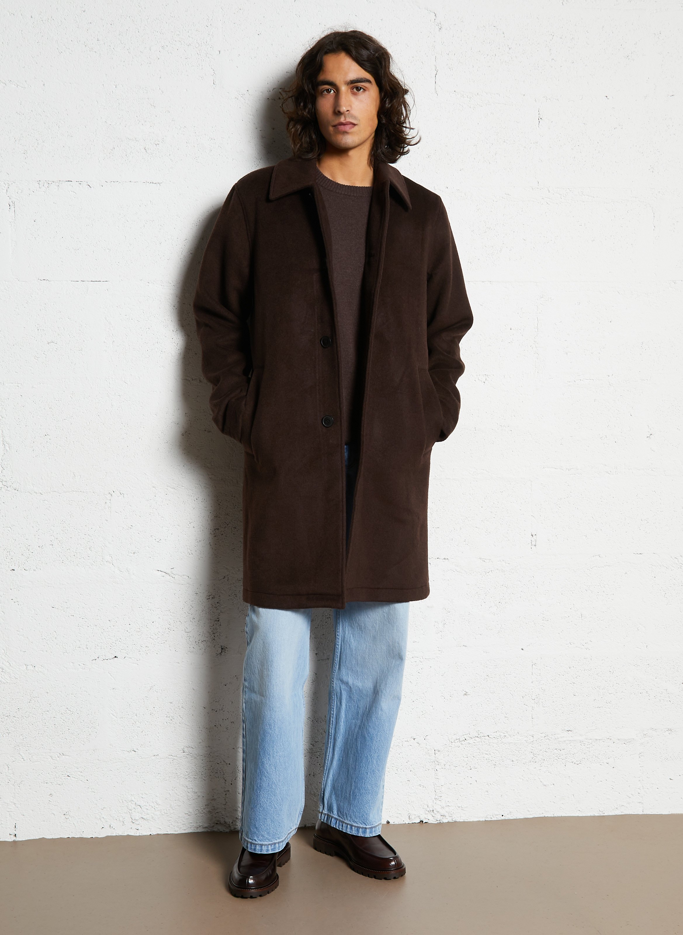 Buttoned coat in mixed wool MINIMUM Brown
