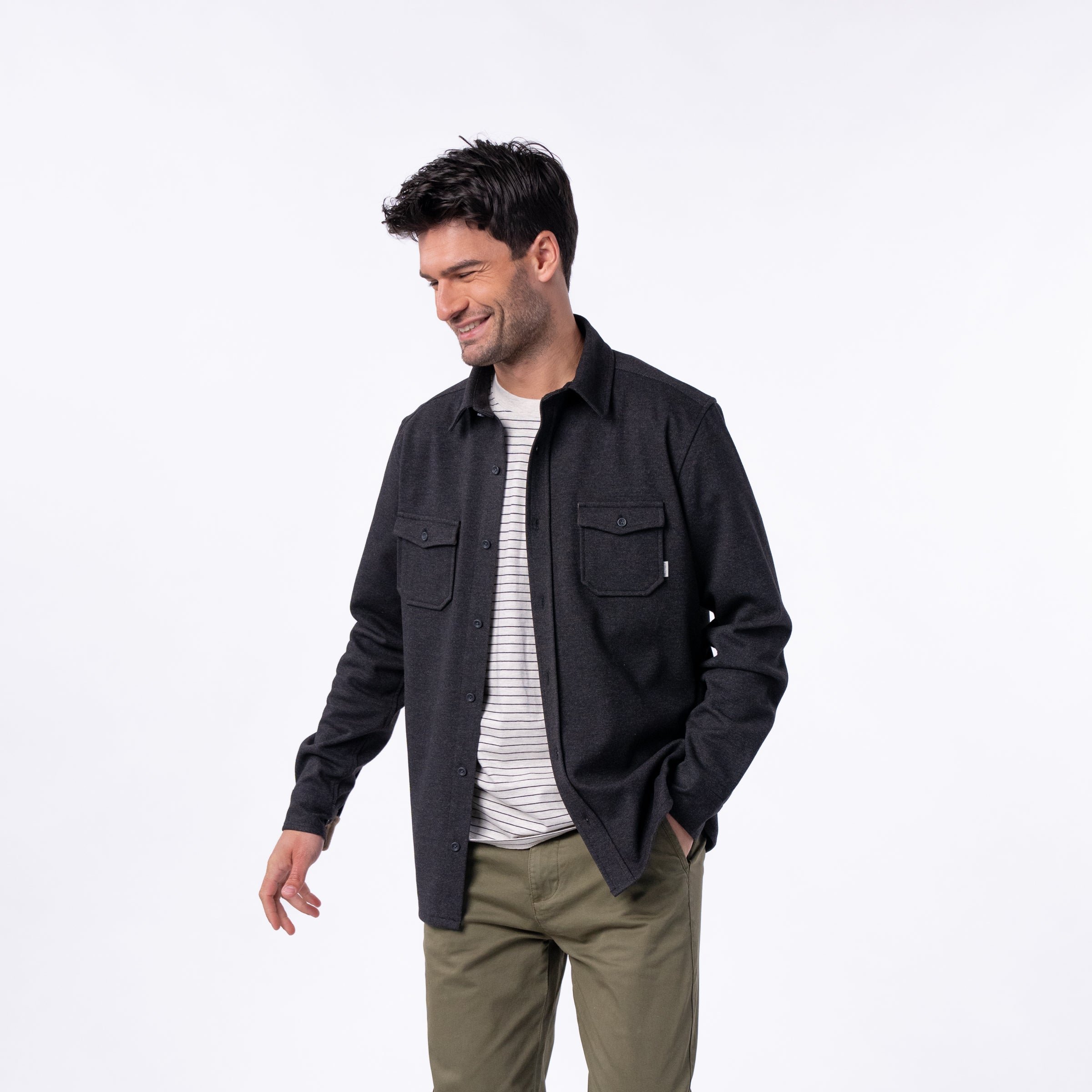 Recycled polyester overshirt Black