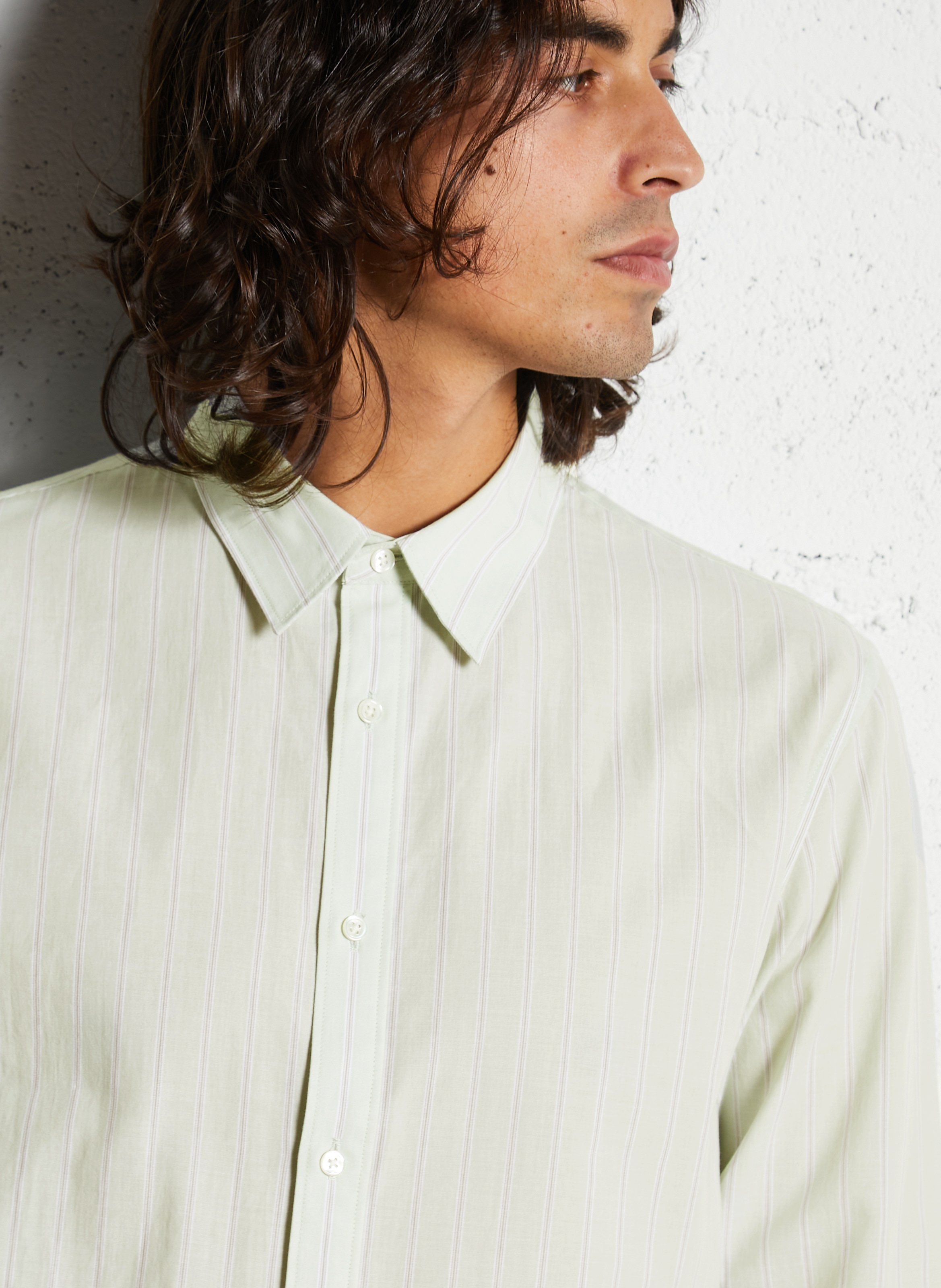 Straight shirt with a Parisian collar, striped in cotton IKKS Green