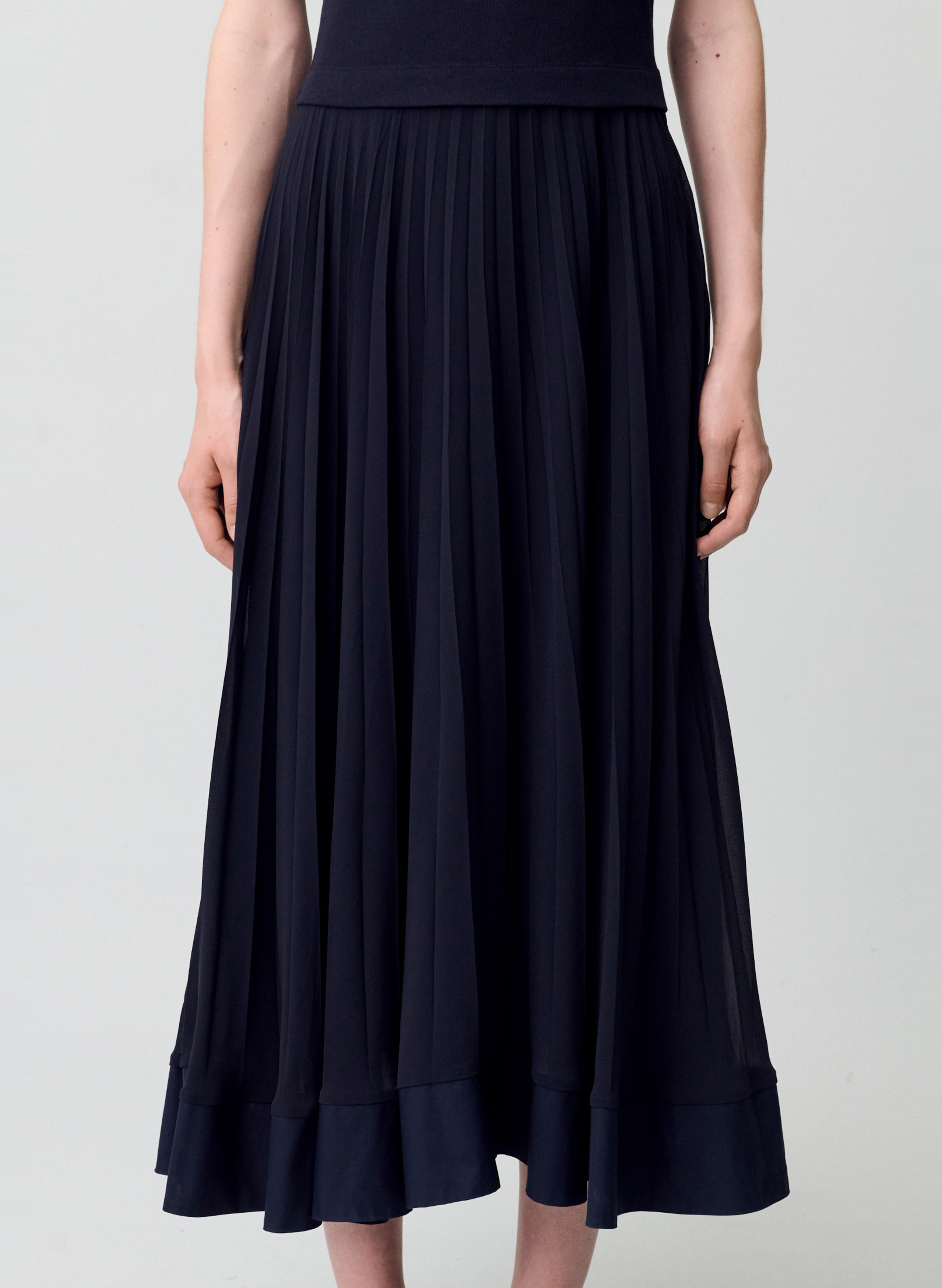 Langes Plisseekleid Jeans ohne Waschung