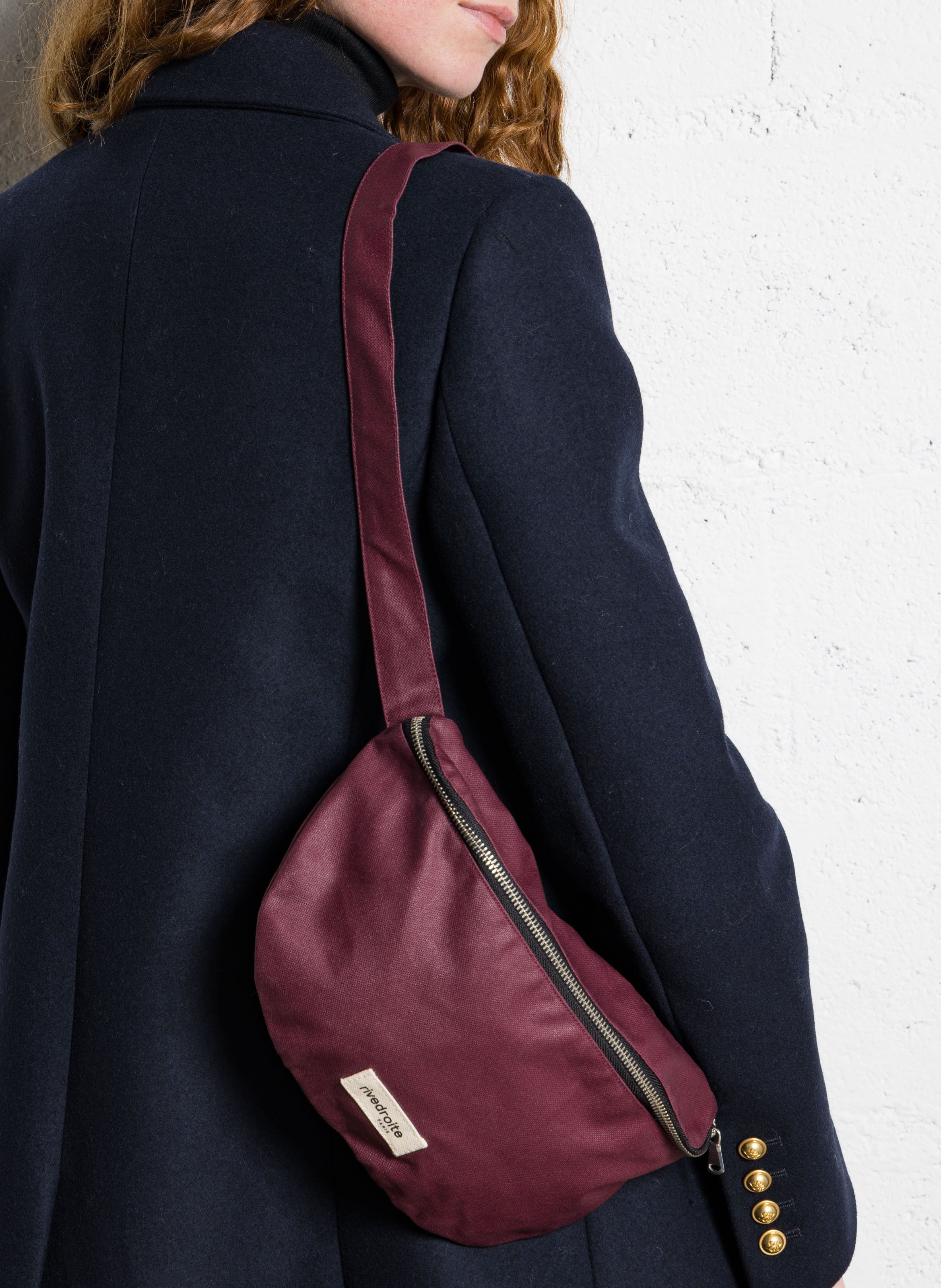 Wachsfarbene Bauchtasche mit Reißverschluss uni RIVEDROITE PARIS Pflaume