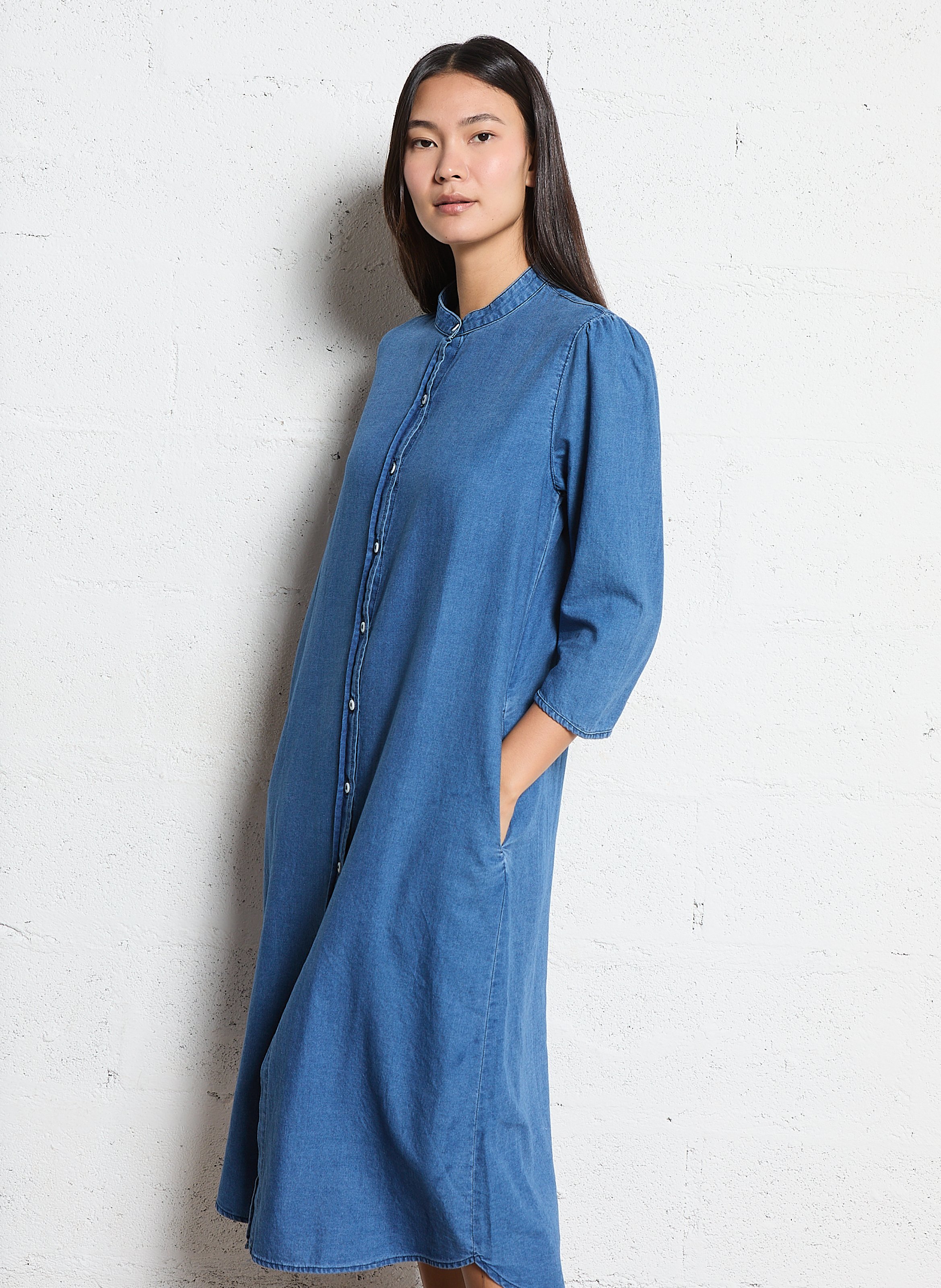 Midi round neck cotton dress ACQUAVERDE Blue