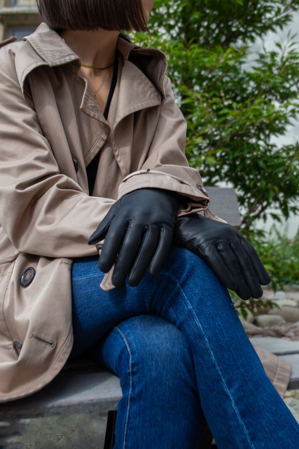 Kate leather gloves lined with cashmere AGNELLE Black
