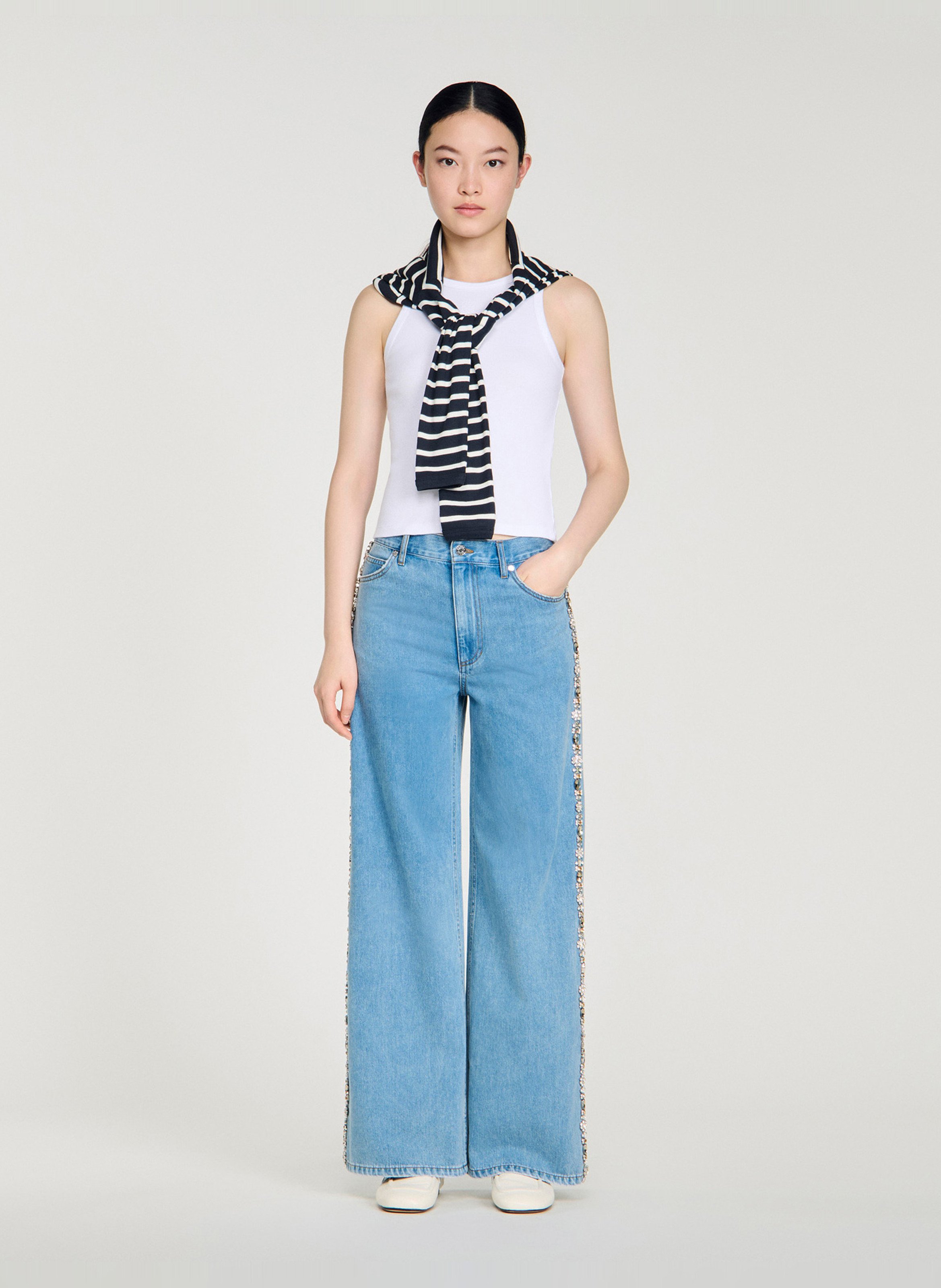 Straight cotton-blend pants SANDRO Blue