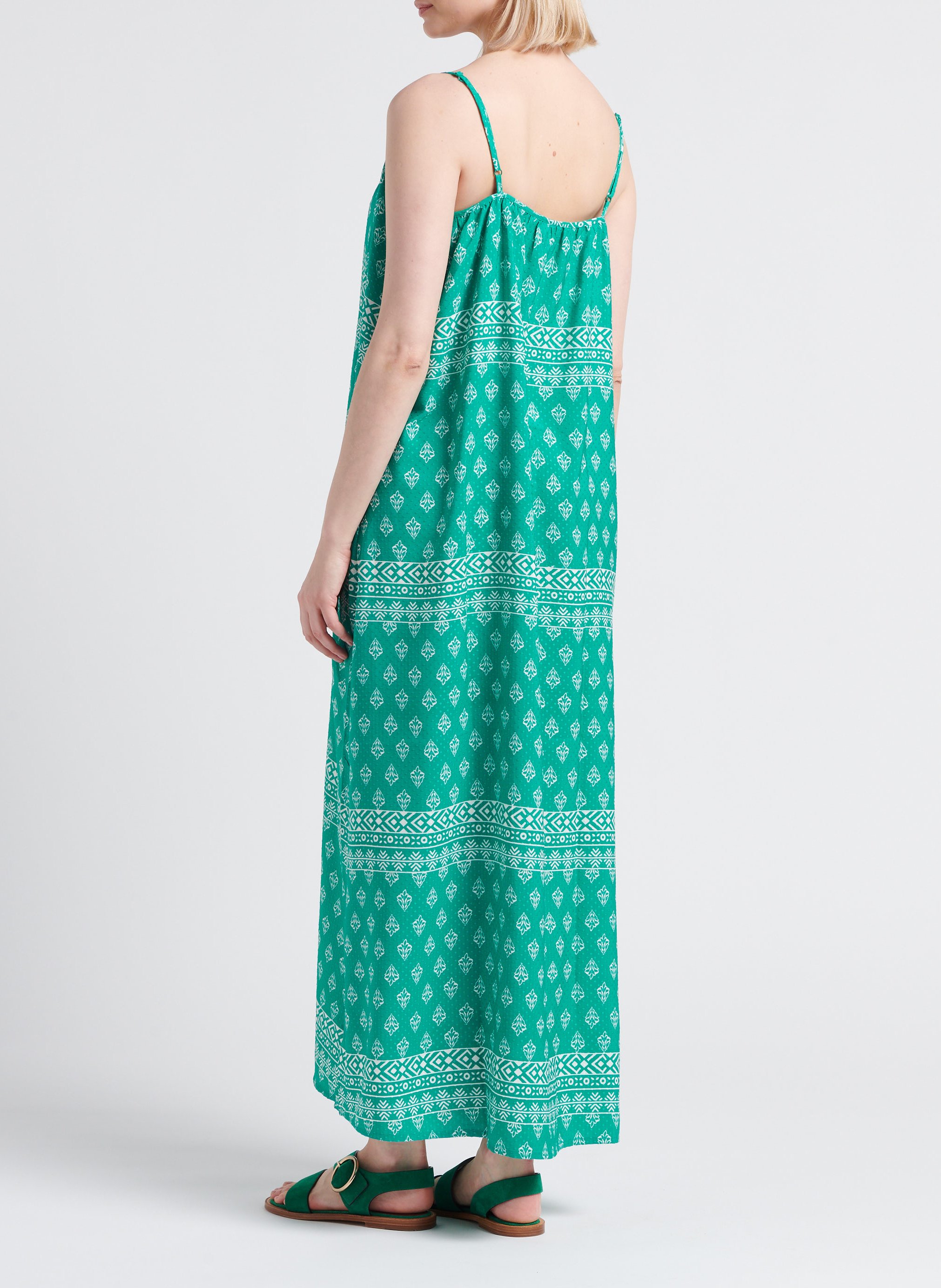 Lange jurk met ronde hals en print VILA Groen