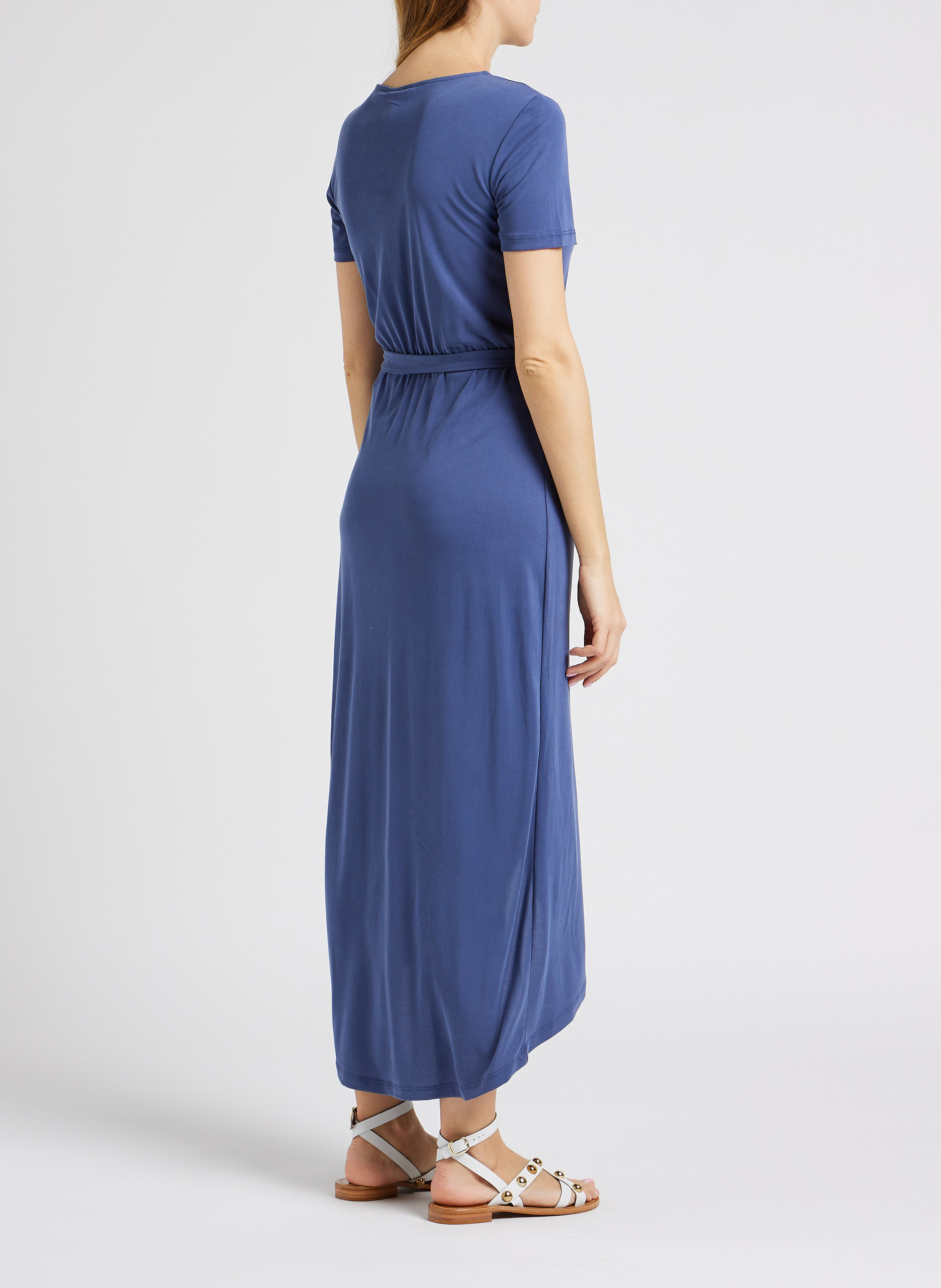 Lange jurk van jersey met ronde hals en ceintuur OBJECT Blauw