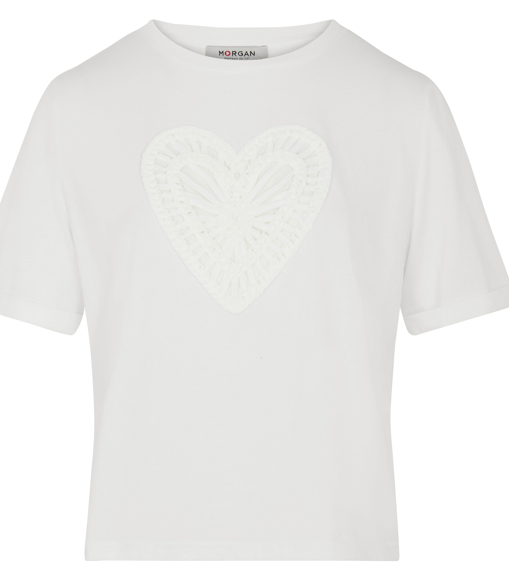 T-shirt met korte mouwen en hartborduursels MORGAN Wit