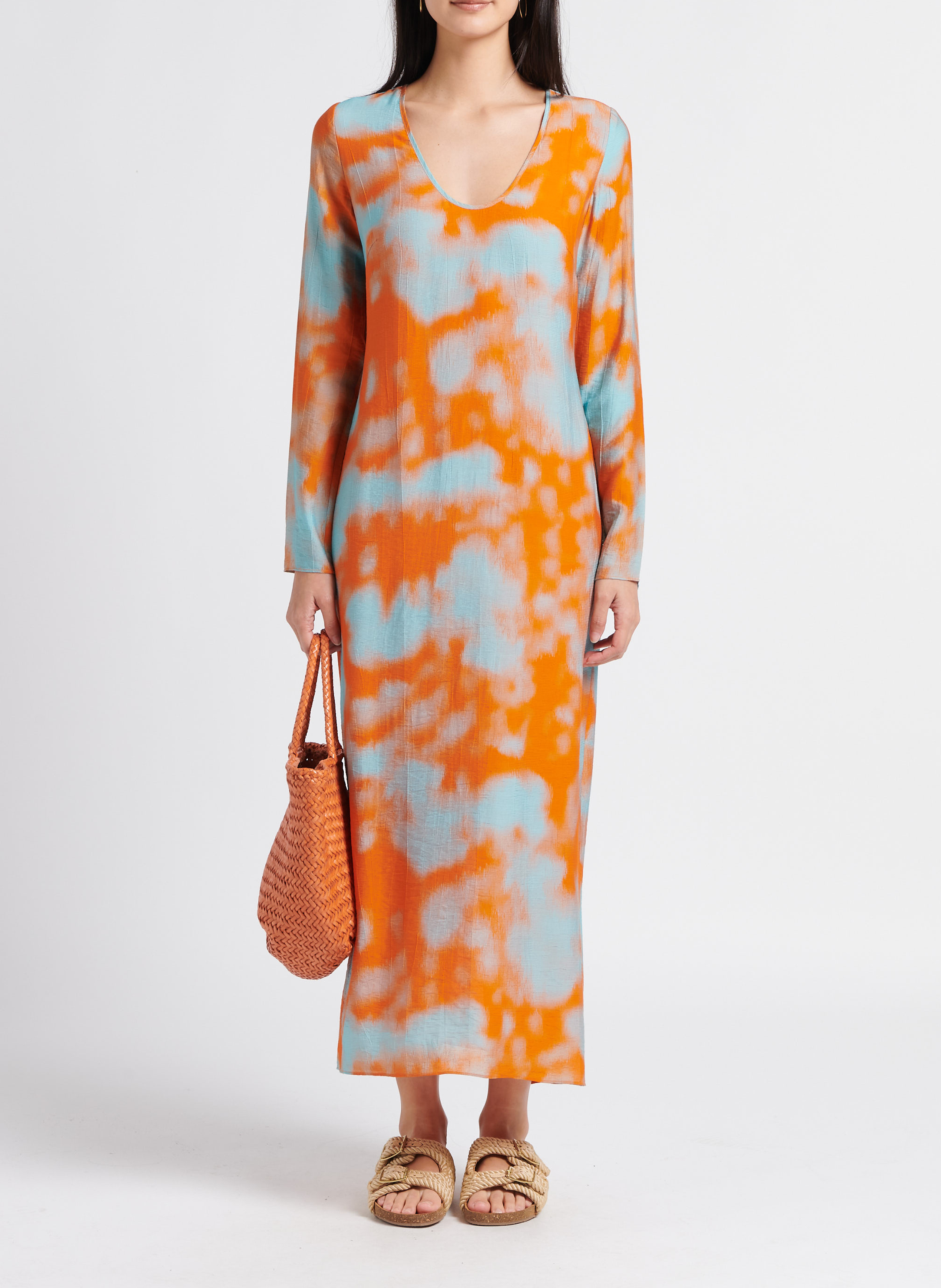 Bedrucktes Maxikleid mit Rundhalsausschnitt SAMSOE SAMSOE Orange