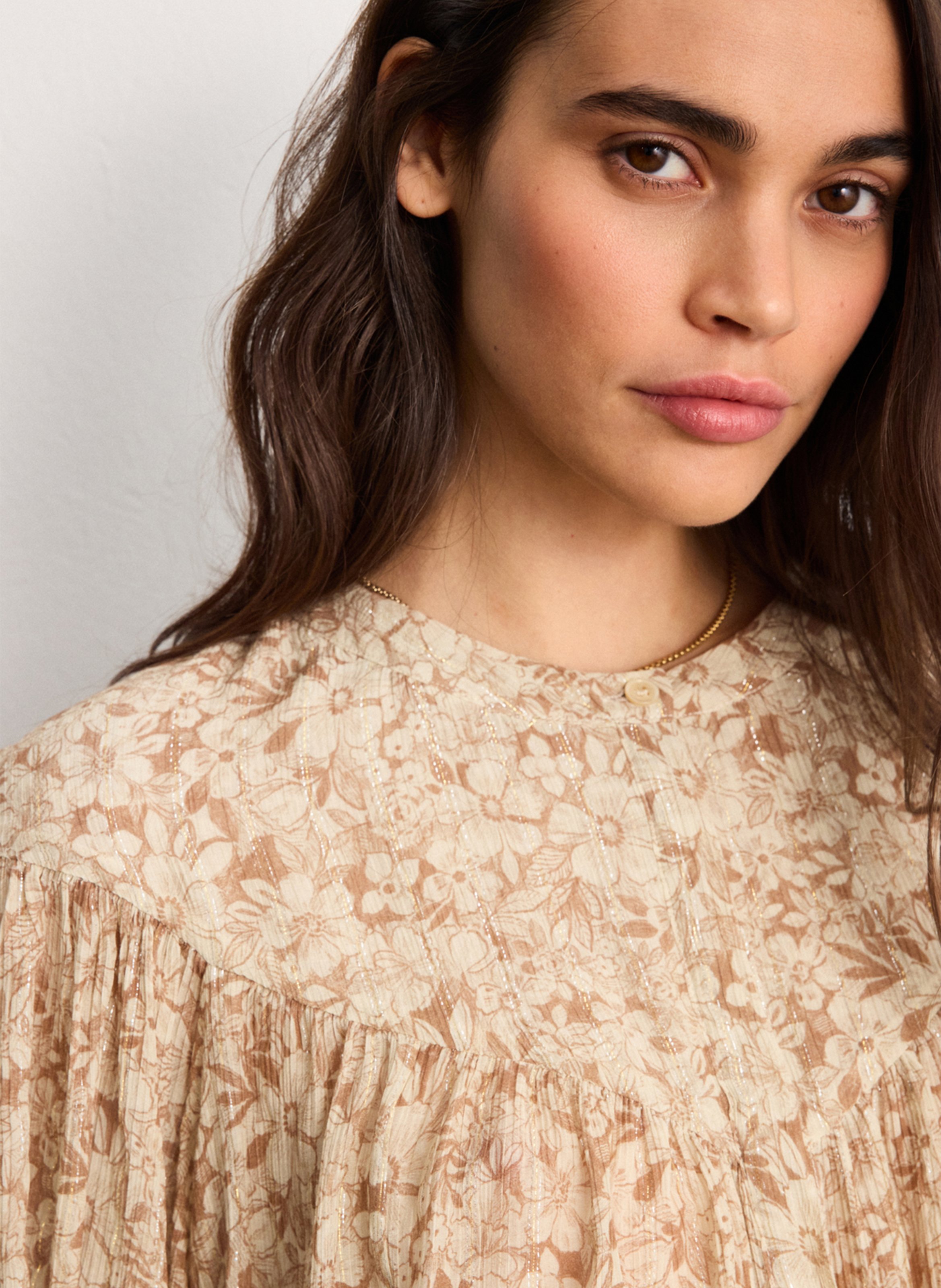 Chemise ample col rond imprimée PABLO Beige