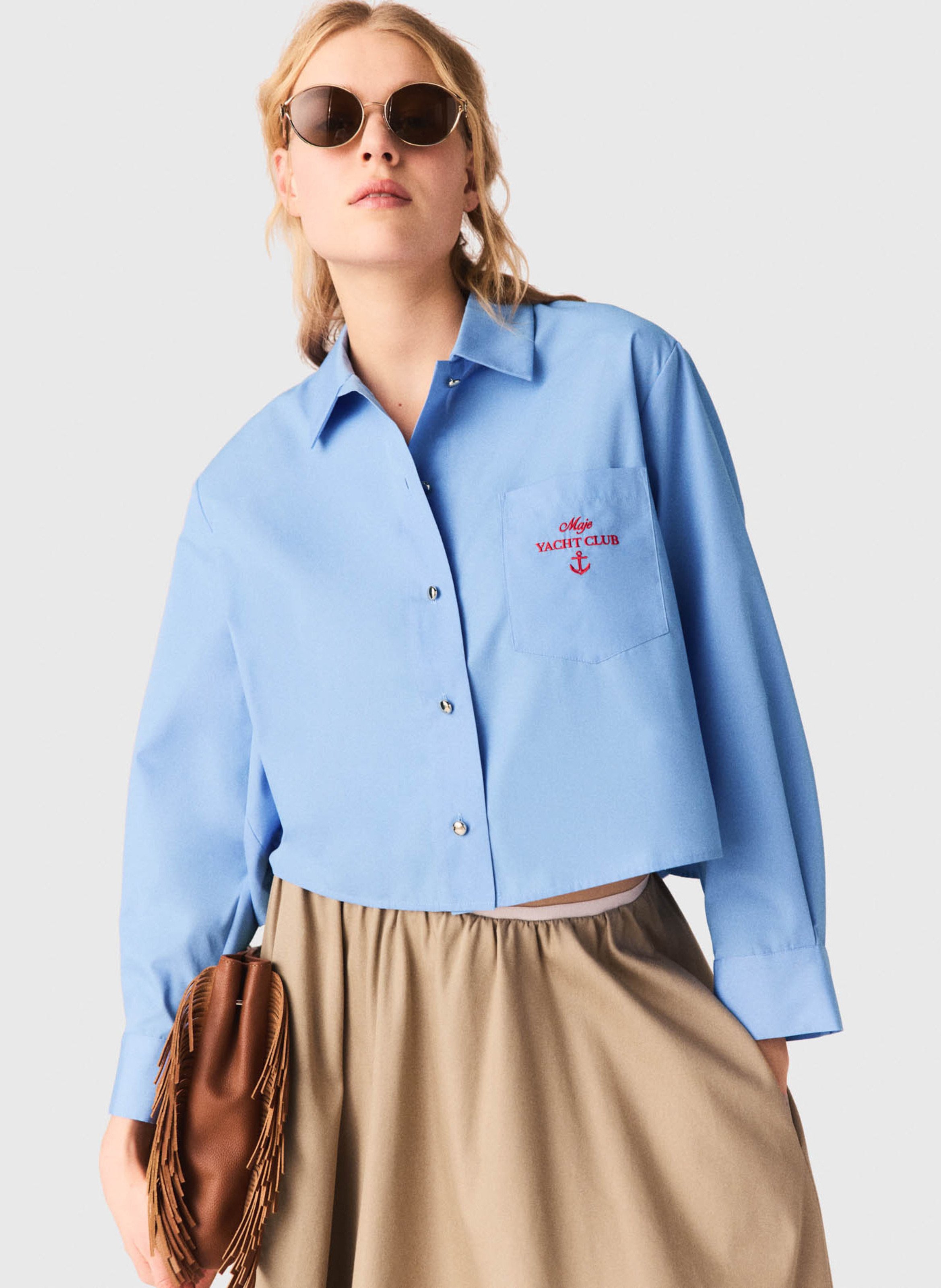 Chemise oversize courte col classique  MAJE Bleu