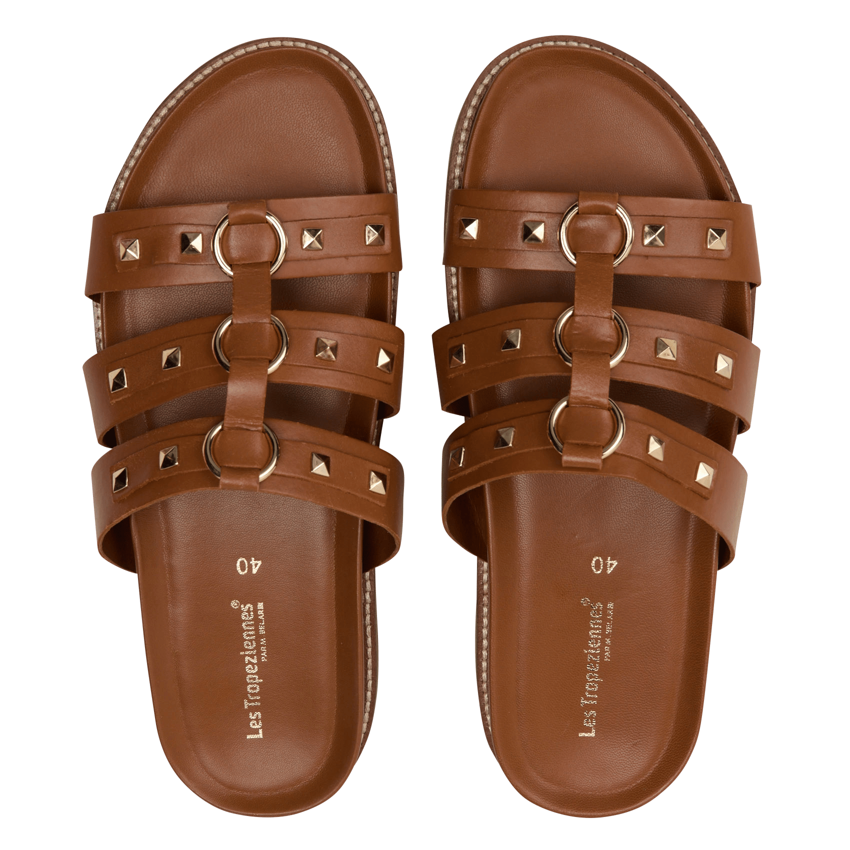 Sandales plates ouvertes en cuir LES TROPEZIENNES PAR M.BELARBI Marron