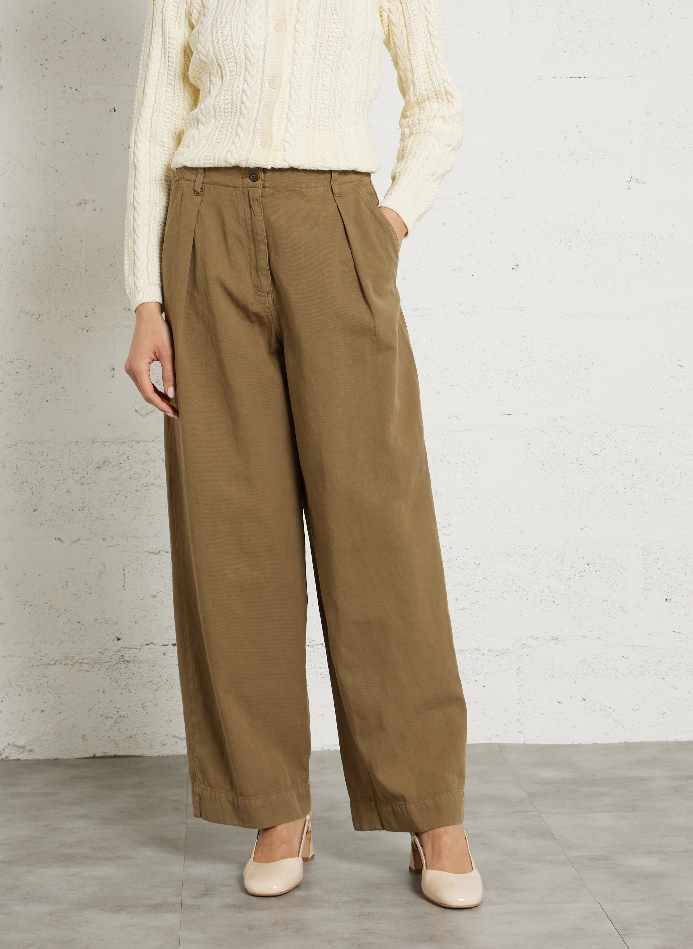 Straight cotton and linen pants AMERICAN VINTAGE Green