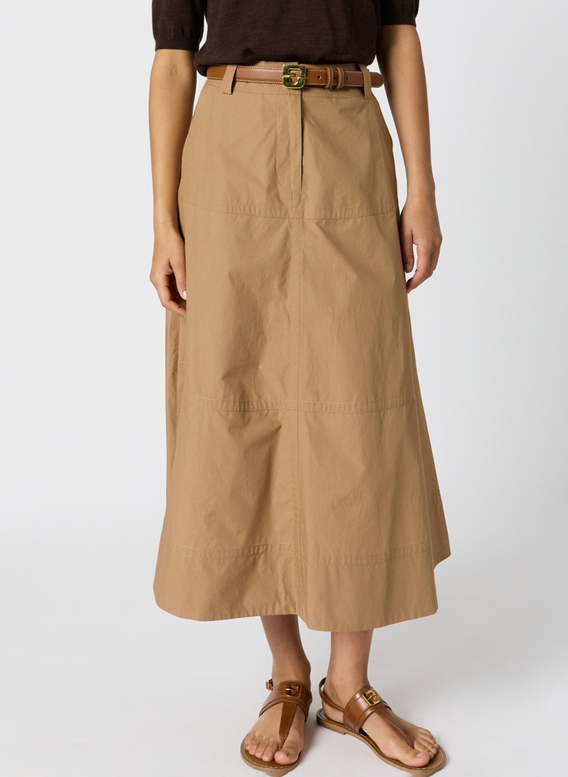 High-waisted flared skirt in plain cotton GERARD DAREL Brown