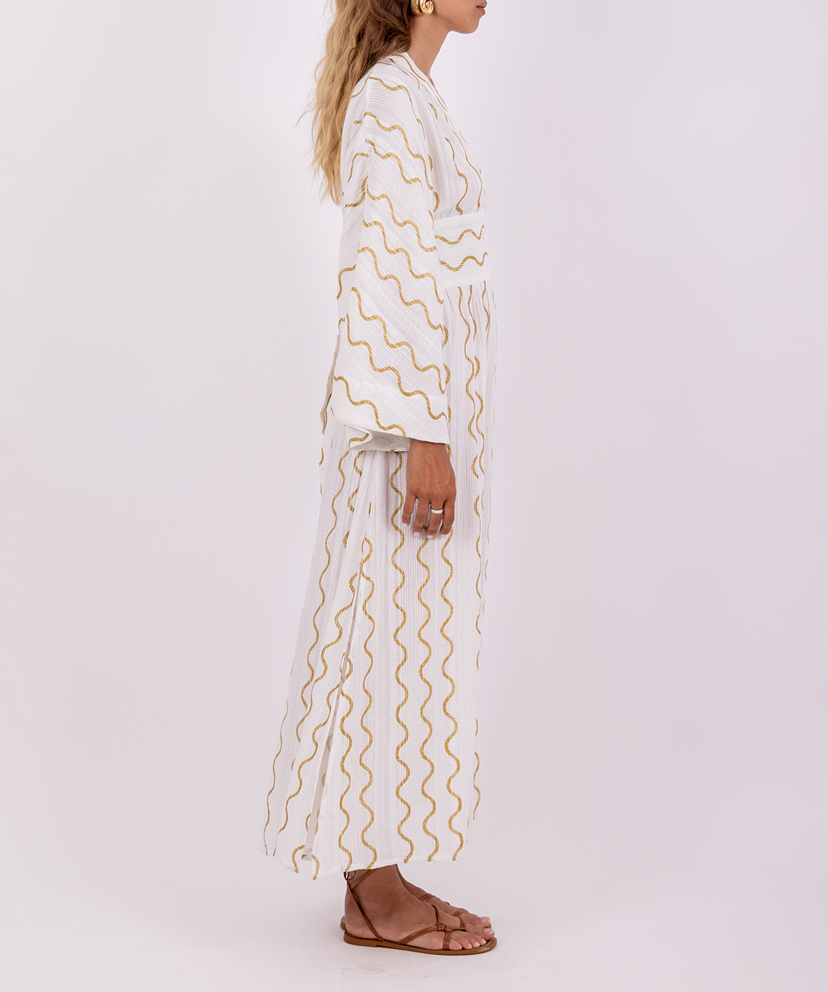 Langes Kleid mit V-Ausschnitt aus Baumwolle SUNDRESS Weiss