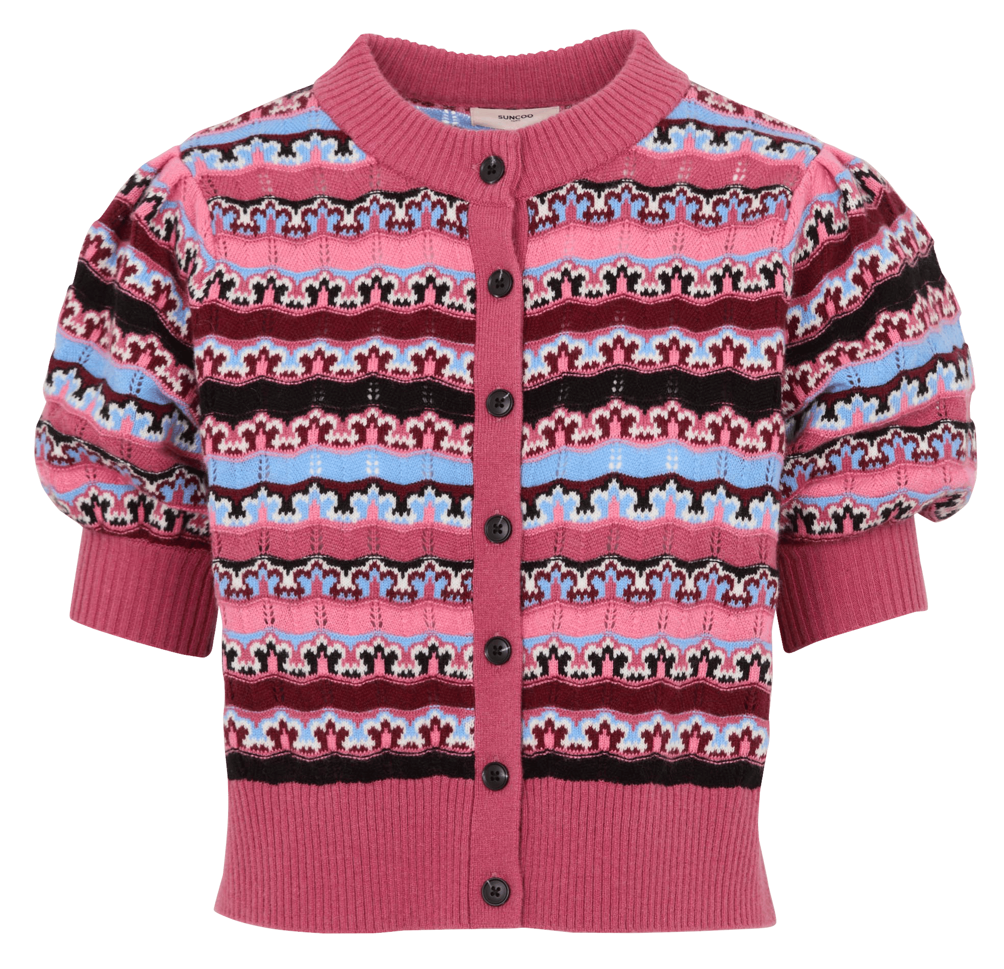 Round neck patterned vest SUNCOO Pink