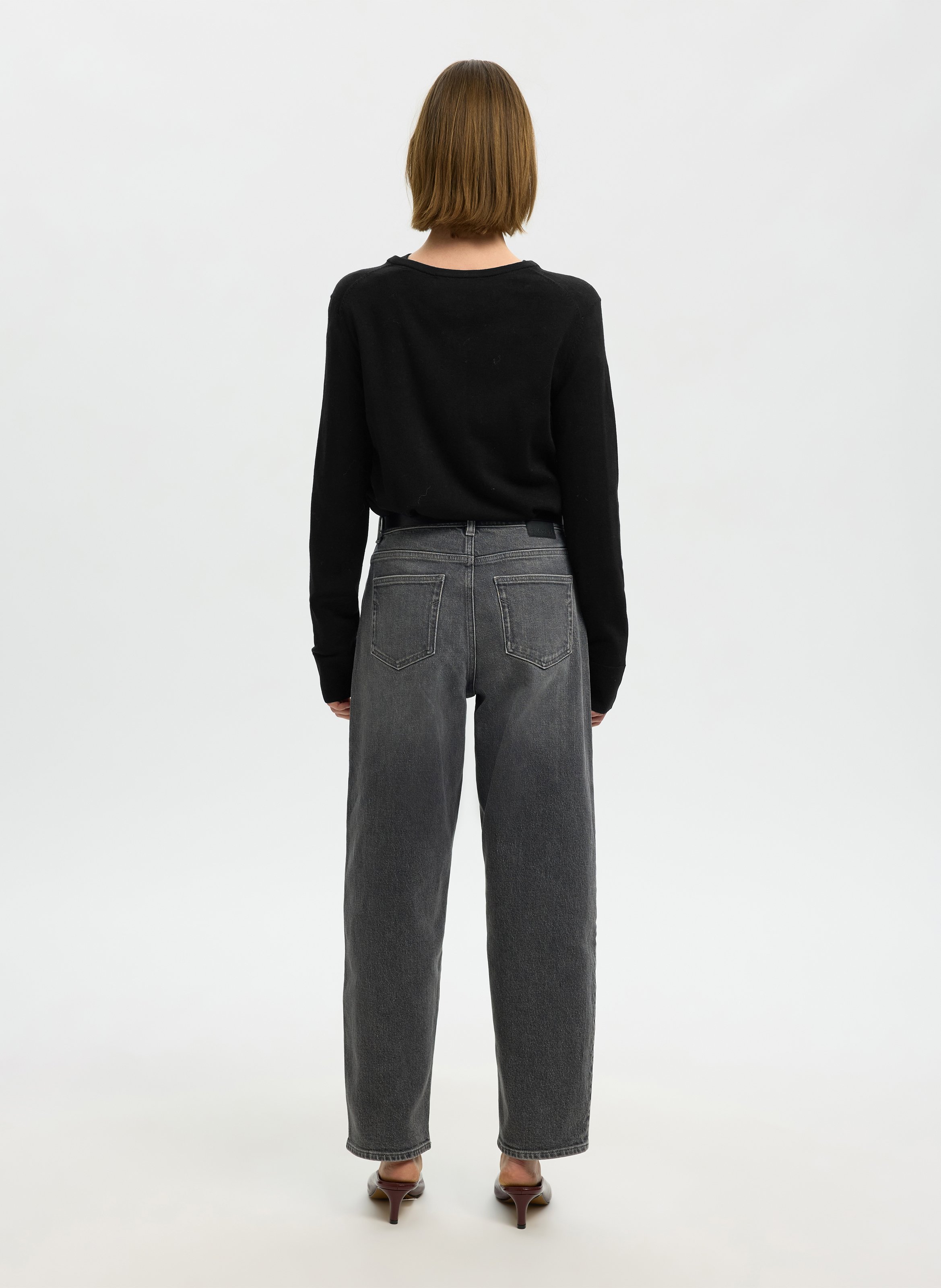 Gerader melierter Knopf-Cardigan SELECTED Schwarz